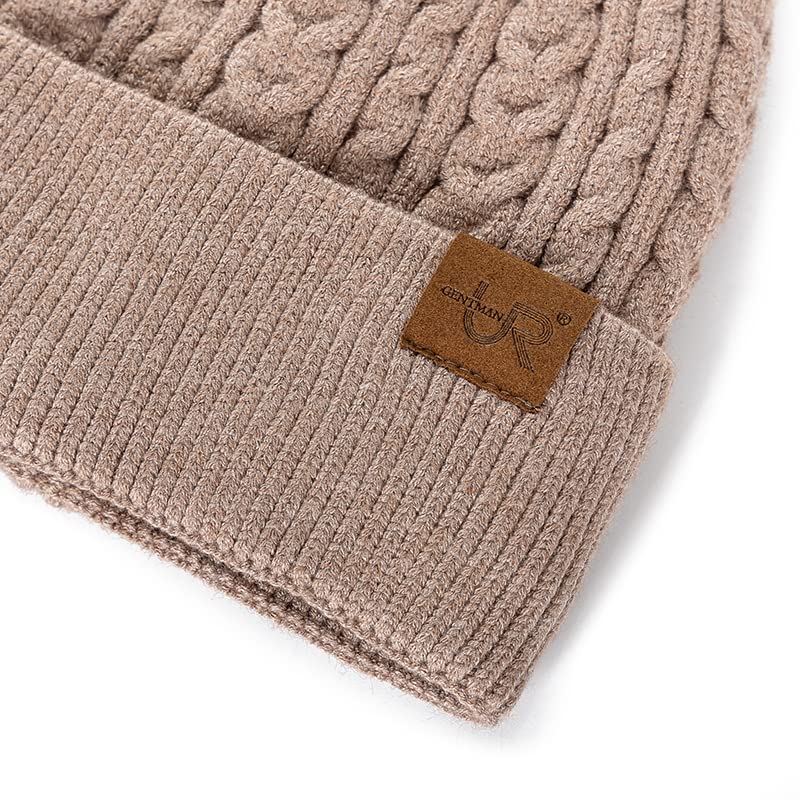 LEMITA Sombrero de invierno unisex Añadir sombrero de lana forrado de piel Gorro suave para hombres y mujeres, cálido y grueso al aire libre Streetwear sombrero de punto, caqui, Talla única