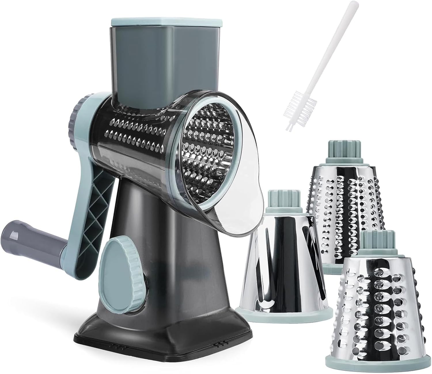Rotary Cheese Grater, Cheese Grater Hand Crank with 3 Interchangeable Blades, Manual Cheese Shredder with Strong Suction Base, Easy to Use and Clean, Blue