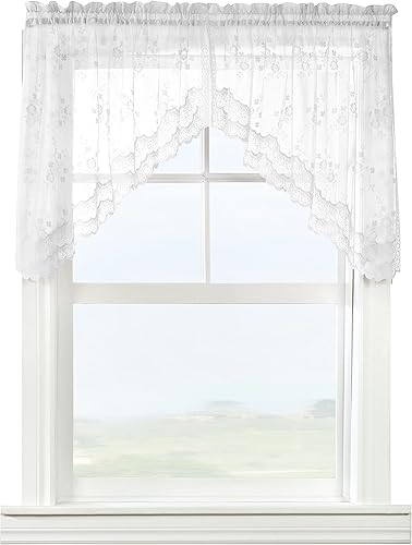 Miniatura 2 de Melody - Par de cortinas de encaje jacquard para ventana, 36 x 32 pulgadas, color blanco