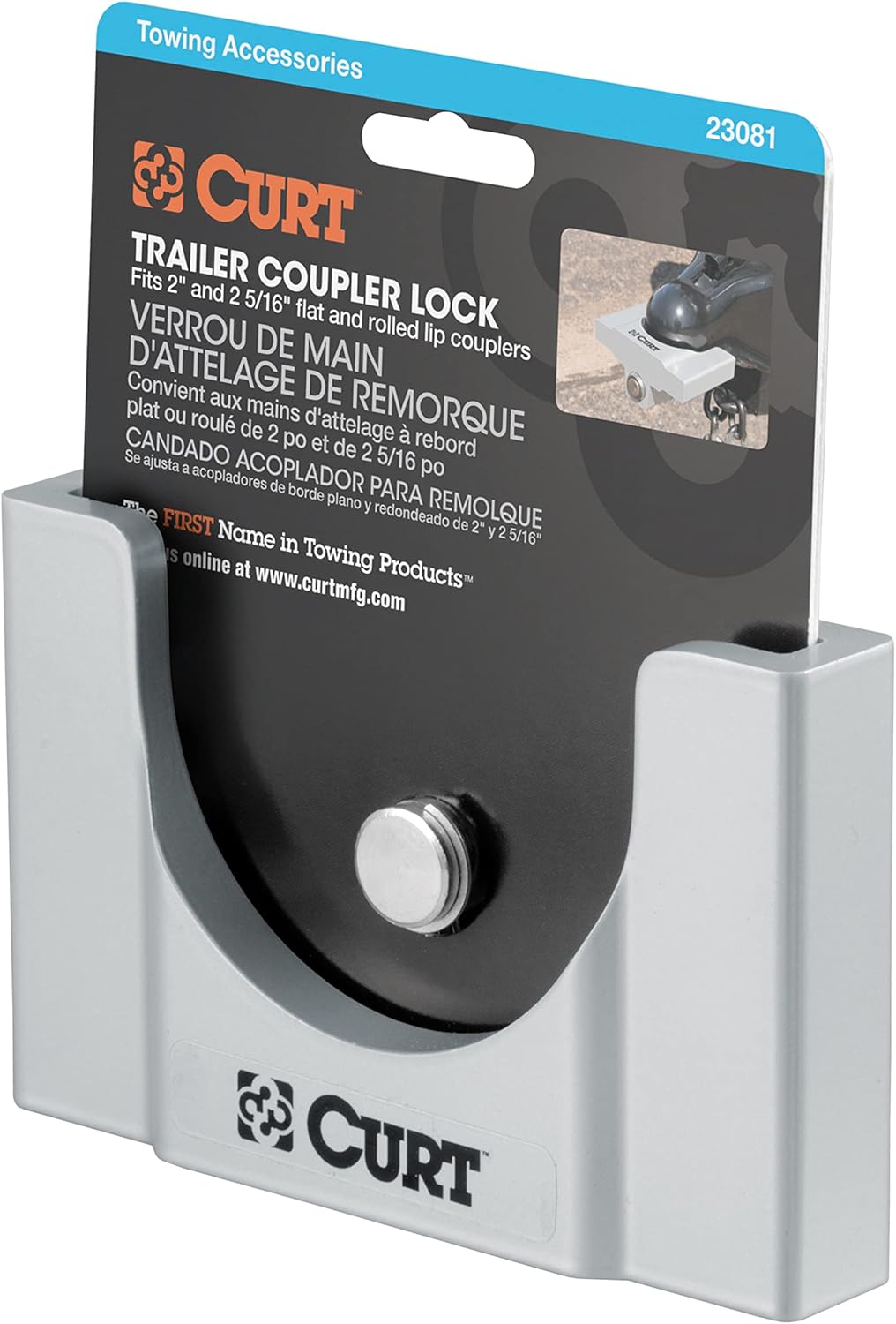 CURT 23081 Powder-Coated Aluminum Trailer Tongue Lock, 2-5/16-Inch Couplers