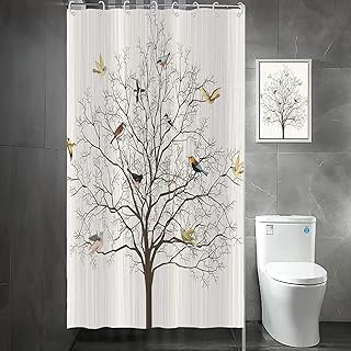 Yeele Birds Shower Curtain, Cute Animals Bird Tree Boho Beige Waterproof Fabric Shower Curtain Set Farmhouse Funny Bathroom Decor with Hooks,48x72in