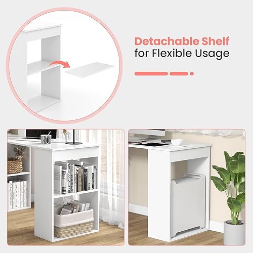 Miniatura 25 de Escritorio para computadora de 48 pulgadas con estantería, escritorio de estudio reversible con estantes de almacenamiento y soporte para CPU,