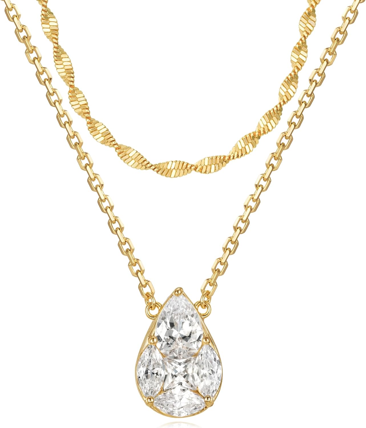 Dainty Gold Necklaces for Women Cubic Zirconia 14k Gold Plated Layered Necklaces, S...