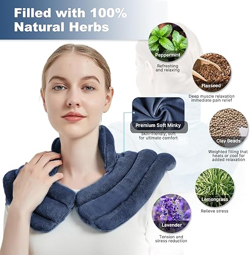 Miniatura 2 de Almohadilla térmica para cuello apta para microondas para hombros, almohadilla térmica para microondas para cuello y hombros para aliviar el dolor