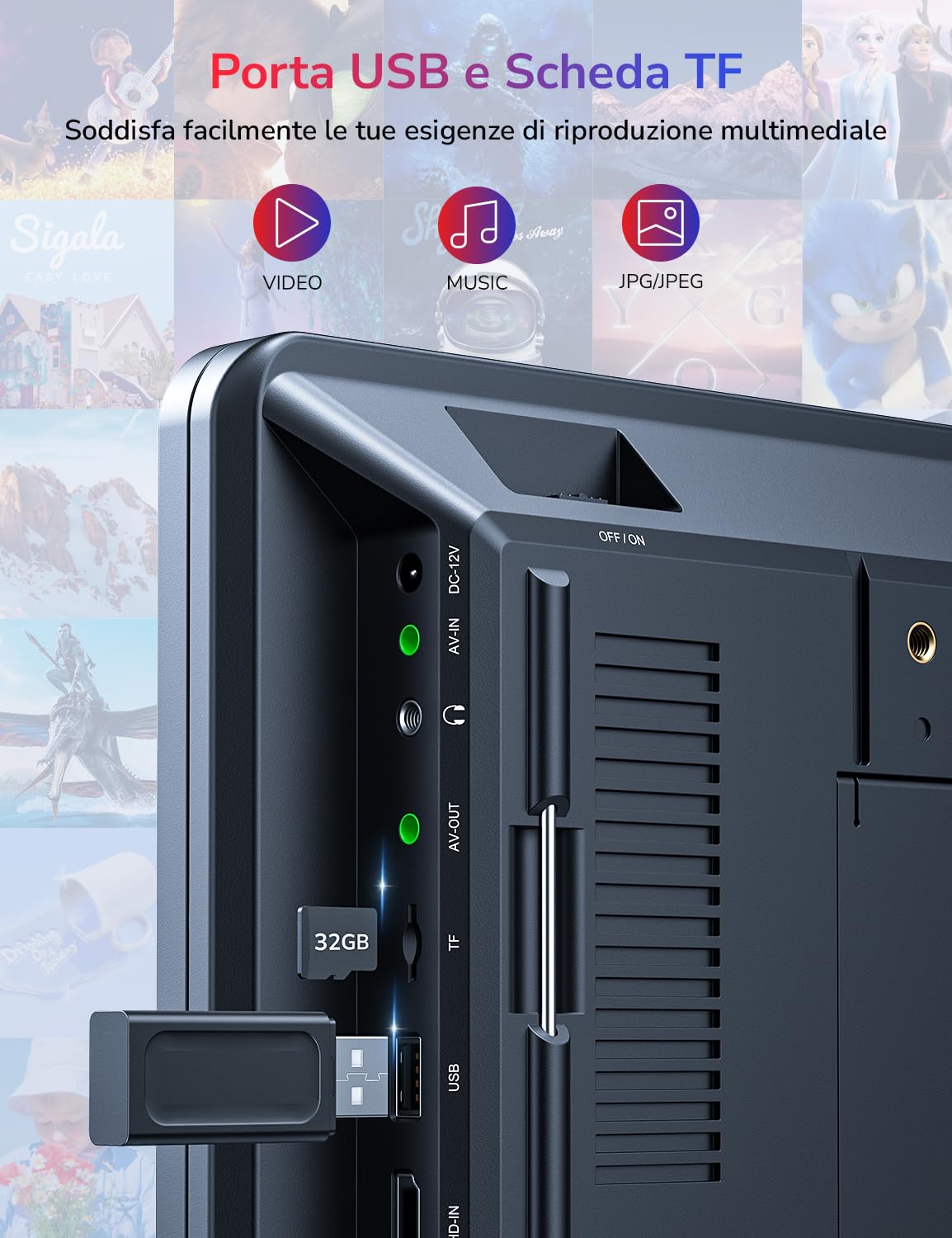 GOnavidio 10.5 Doppio Lettore DVD Portatile per Auto con Batteria Ricaricabile, Supporta HDMI, Autonomia da 5 Ore, USB/TF/AV IN/OUT/Regione Libera,18 Mesi di Garanzia