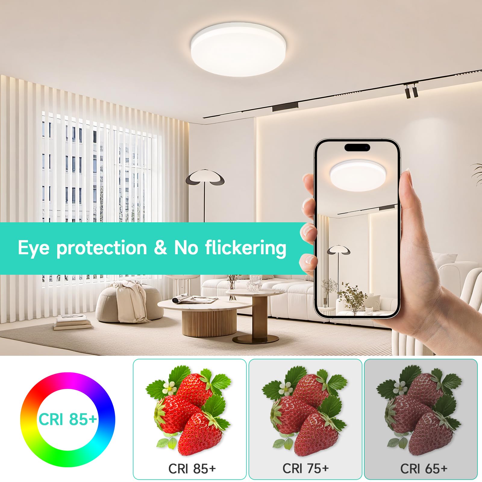 LED Deckenleuchte 48W Dimmbar mit Fernbedienung – Runde Deckenlampe Ø30cm, 3000K–6500K, IP44 Wasserfest, LED Deckenlicht für Badezimmer Küche Wohnzimmer Schlafzimmer