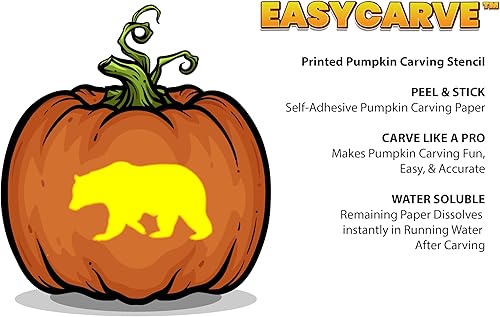 Miniatura 3 de Bear Jack-O-Lantern - Plantilla para tallar calabaza  Brillo de oso abundante  Impreso en papel adhesivo Easycarve soluble en agua  Nivel de tallado