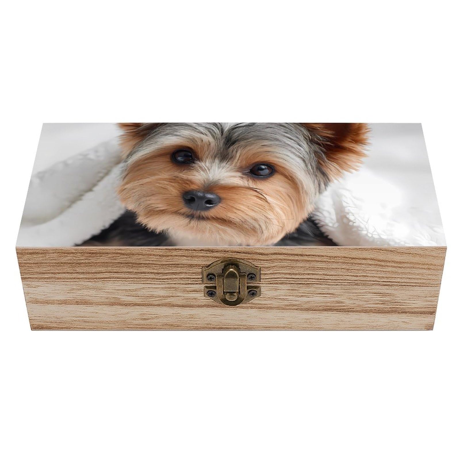HLBSDM Yorkie Yorkshire Terrier Dog Wooden Box with Hinged Lid Decorative Storage Case Container