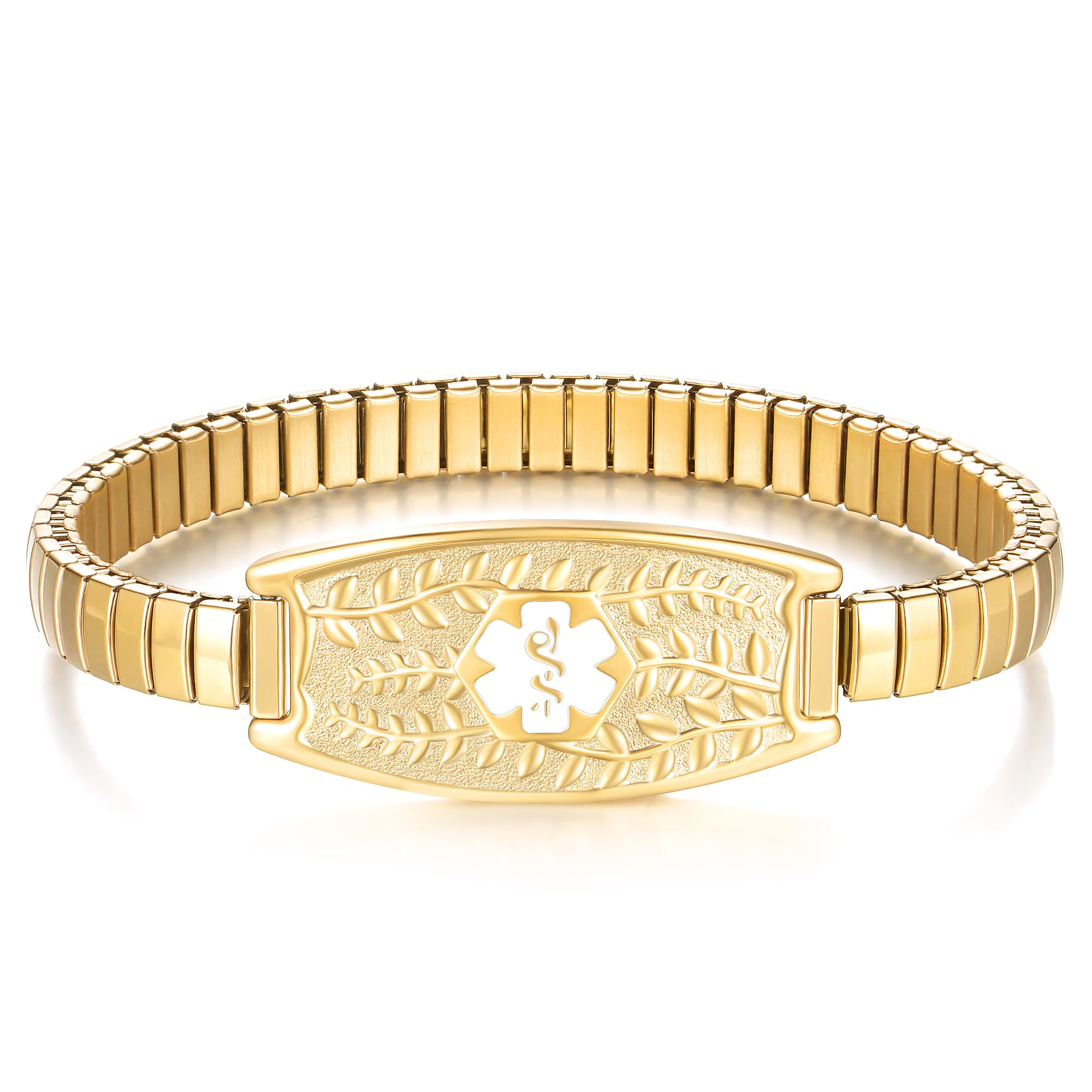 Divoti Olive Stretch Medical Alert Bracelet – Custom Engraved Stainless Steel ID Tag – Hypoallergenic, No Clasp, Slip-On Style – Fits 6.5–7.5" Wrists