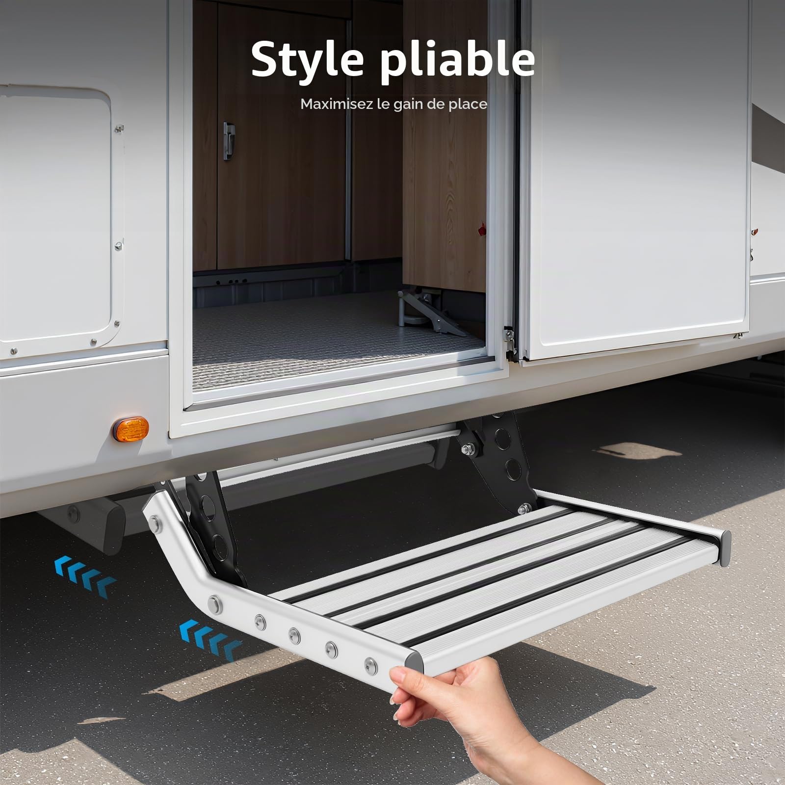 Marchepied électrique pliable pour camping, 12 V, en alliage d'aluminium, avec barre lumineuse LED pour camping-car et caravane