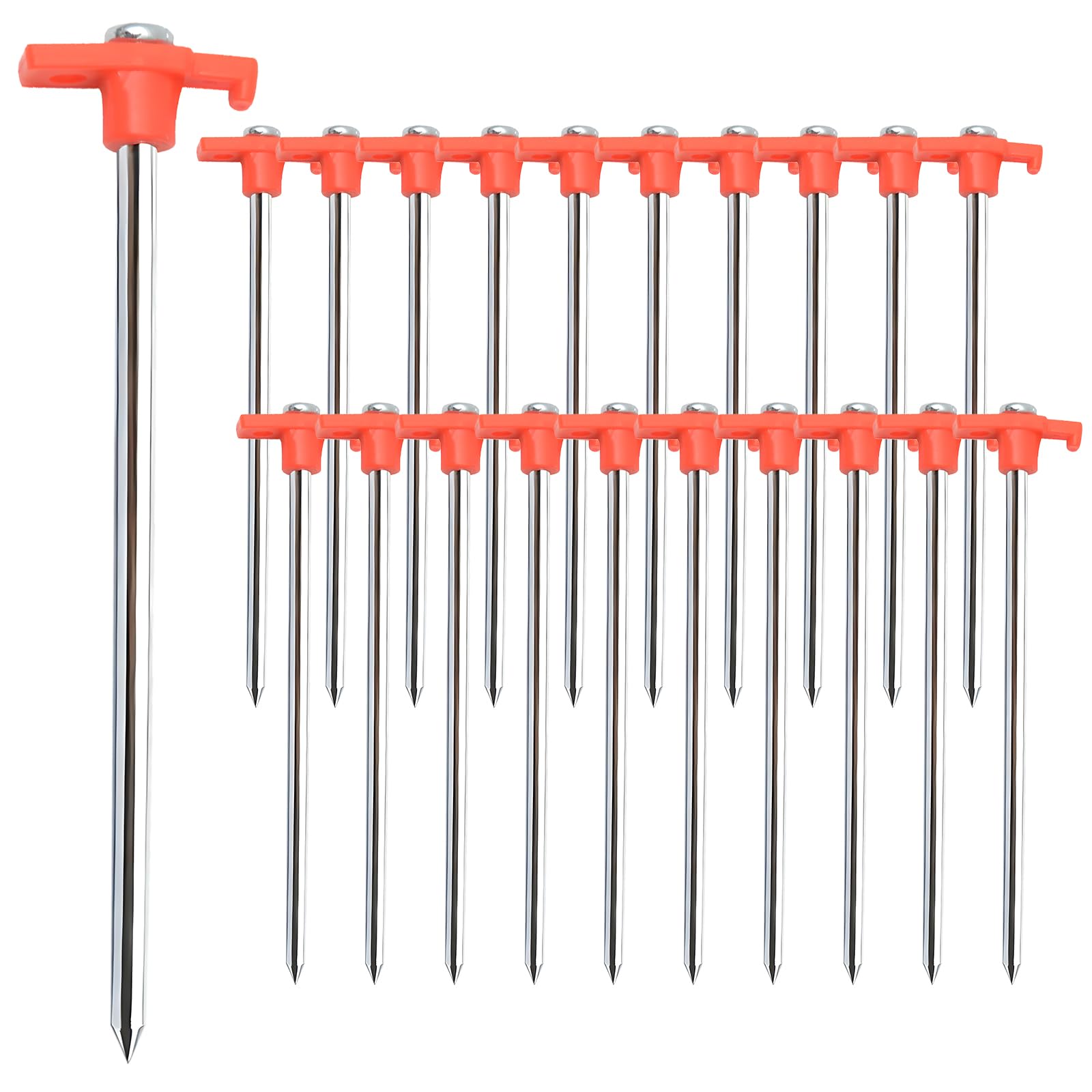 20 Pack Tent Pegs Metal Heavy Duty Camping Pegs Awning & Hard Ground Long Steel Ground Stakes Metal Tent Pegs for General Purpose, Hard ground, Tents, Camping for All Ground Types Outdoor (Orange)