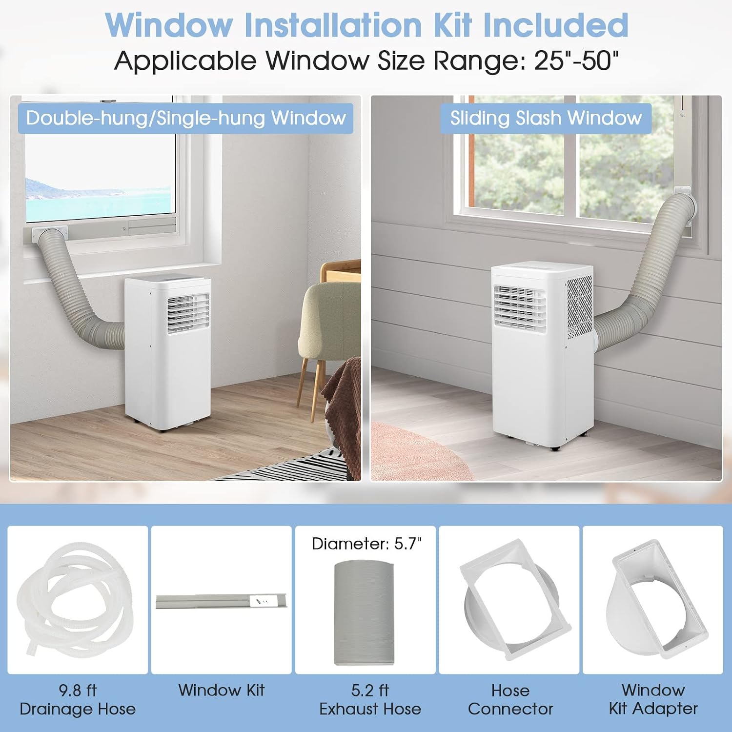 KOTEK Air Conditioner Portable for Room up to 250 Sq. Ft, 8000 BTU 4-in-1 AC Unit Works as Dehumidifier, Fan & Cooler w/Sleep Mode, Portable Air Conditioners w/Remote, Window Kit (White-6000BTU(SACC))