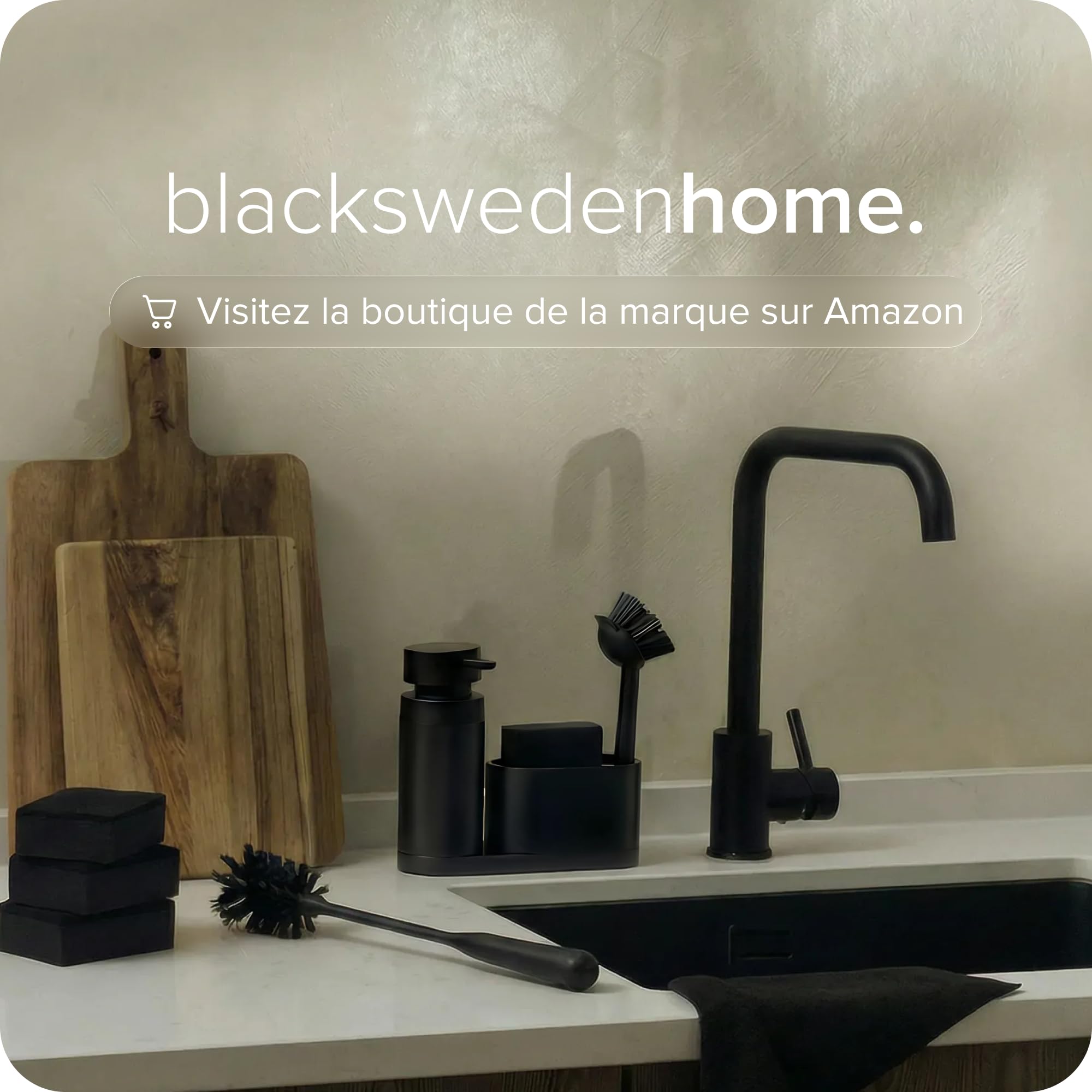 Black Sweden Home Salle de Bain Accessoire Noir Mat - Distributeur Savon, Gobelets, Brosse WC - Céramique Haut de Gamme, Revêtement Caoutchouc, Design Nordique - Brosse Set Salle de Bain