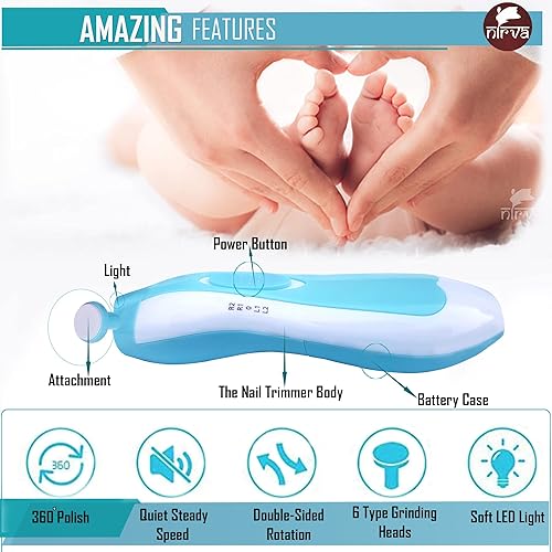 Miniatura 5 de NIRVA WITH DEVICE OF WOMEN PICTURE Lima eléctrica de uñas para bebé, recortadora de uñas para bebé con 6 cabezales de molienda segura para bebés
