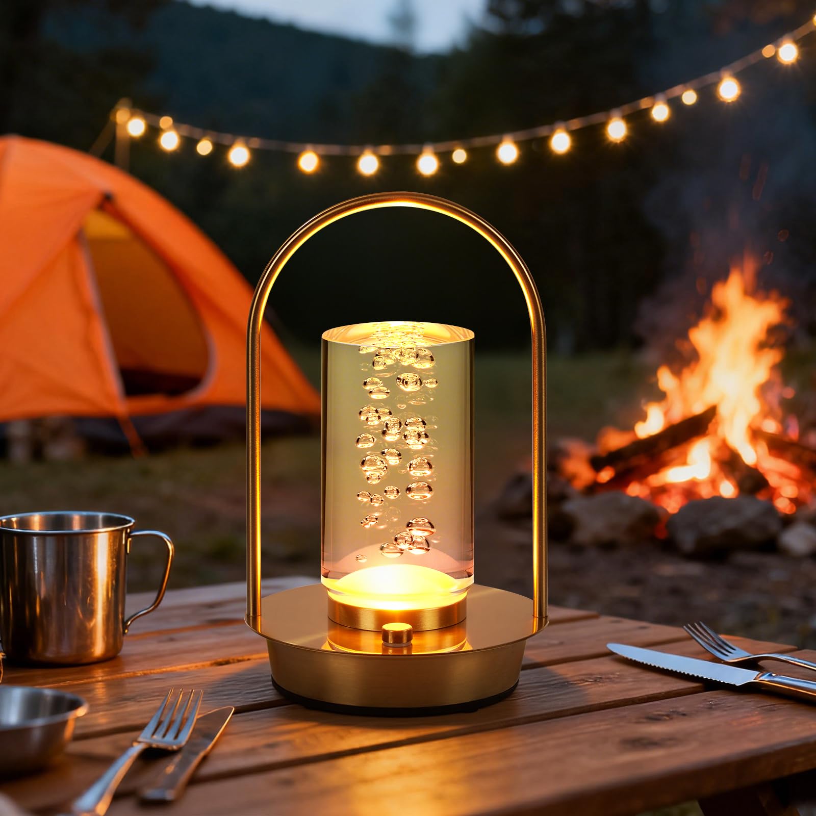 Vimaz Golden Bubbles Rechargeable Lamp,3 Colors Stepless Dimming Cordless Table Lamps For Home Living Room Shower,4000Mah Battery Touch Lamps Indoor,Portable Metal Led Camping Lantern Lamp Outdoor