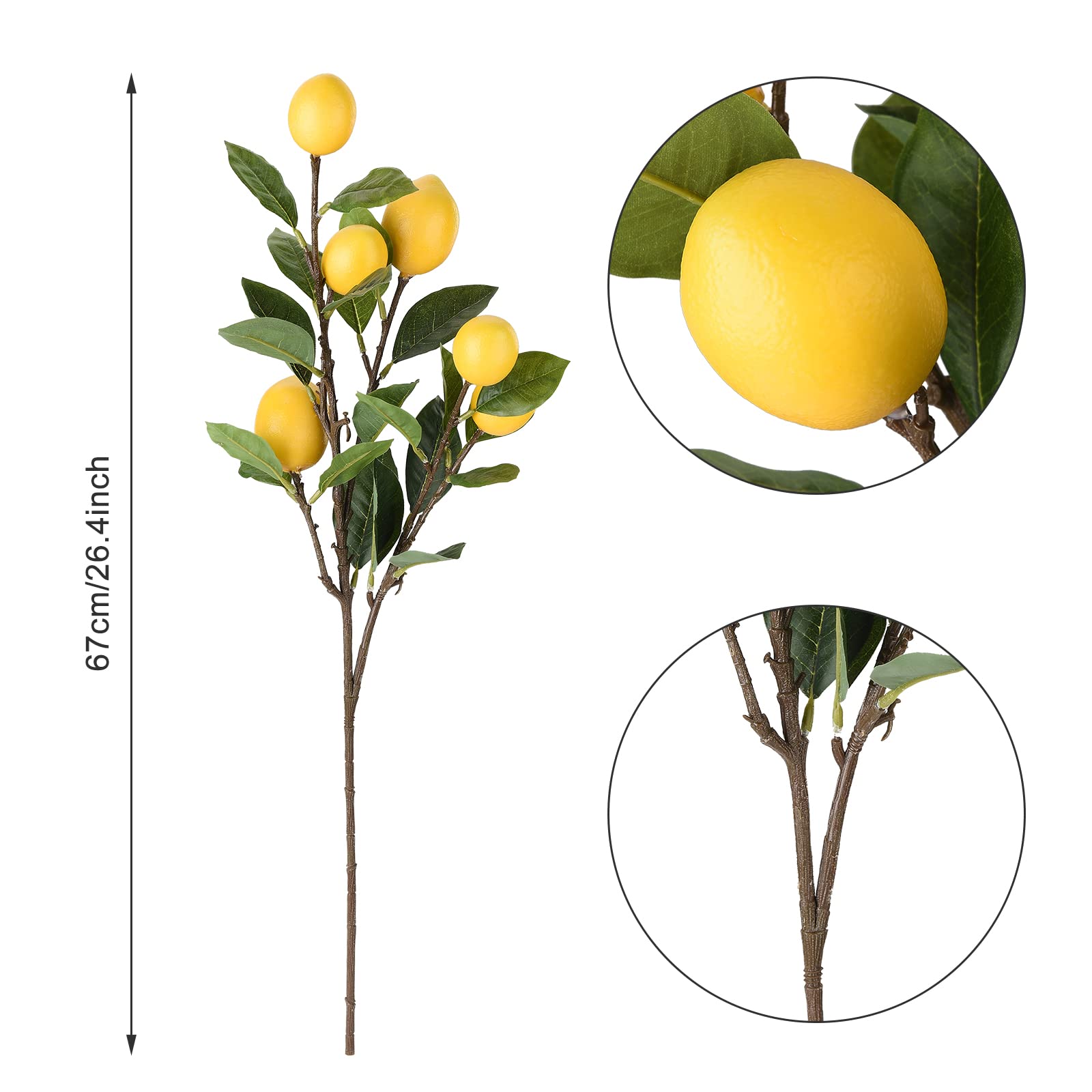 ZHDOKA 26.4in Artificial Lemon Branch, Yellow Fake Lemon Stem with Green Leaves for Vase, Spring Summer Fake Lemon Fruit Pick for Kitchen Party Farmhouse Home Table Centerpieces(Yellow)