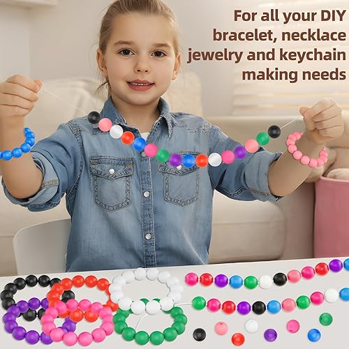 Miniatura 7 de 100 cuentas redondas de silicona, cuentas focales de silicona de goma de 0.472 pulgadas, cuentas sueltas a granel para llavero, pulsera, collar,