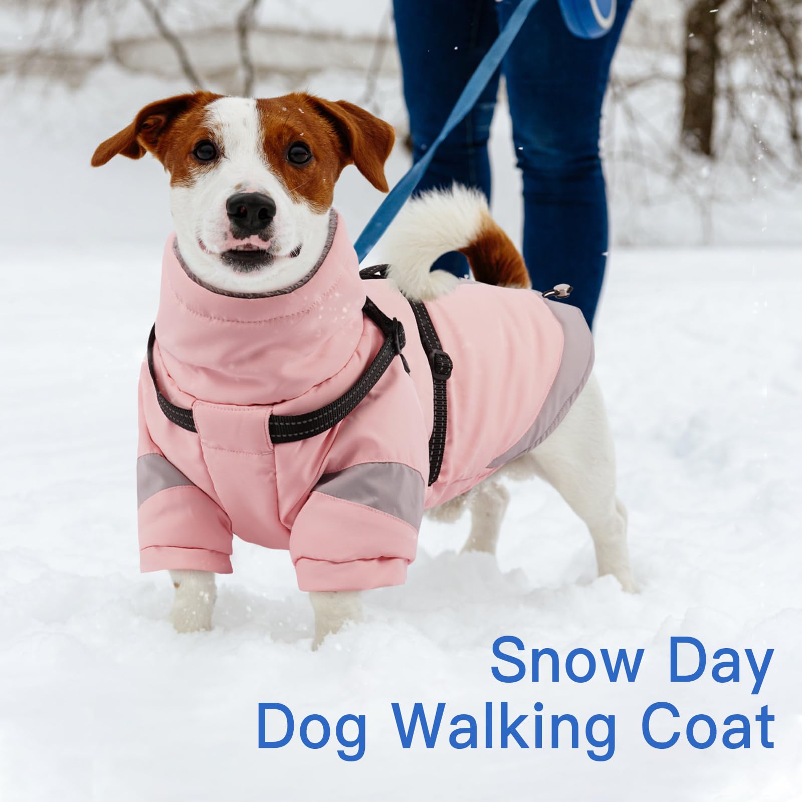 Cappotto per cani con imbracatura riflettente 2 in 1, per passeggiate con cani, cappotto invernale a collo alto antivento per cani di taglia grande, tuta da neve con maniche per proteggere le