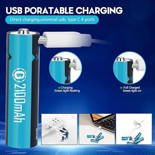 Miniatura 4 de Baterías recargables AA de litio con cable de carga USB-C, paquete de 4 baterías de iones de litio de 1.5 V 2100 mAh de tamaño doble A para cámara