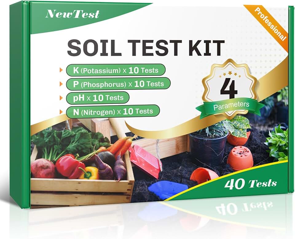 Soil Test Kit 4 Parameters: Professional Accurate 40 Tests Soil Testing Kits for Lawns Gardening Vegetable Garden for pH Nitrogen Phosphorus Potassium - Soil Tester for Garden Nutrients (40)