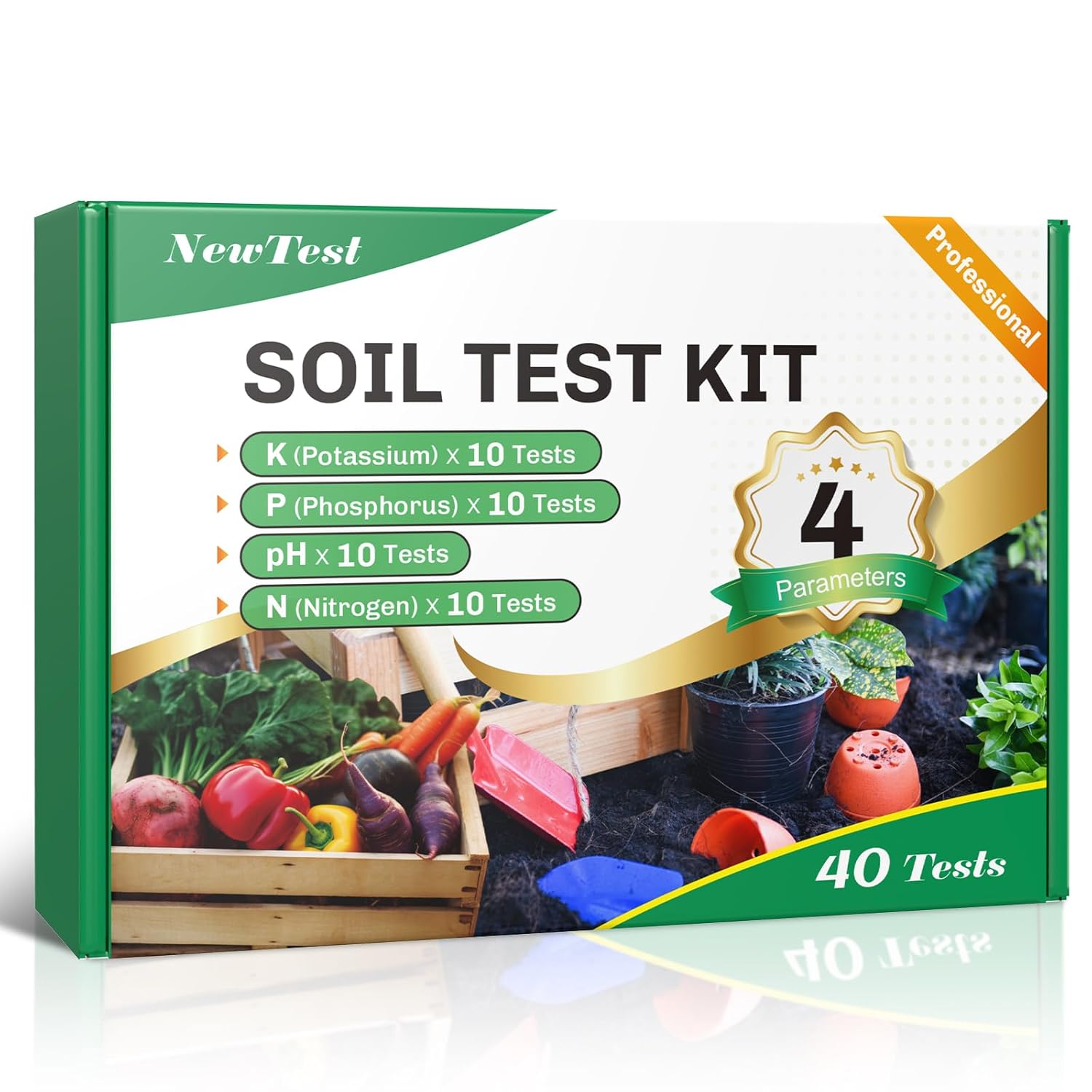 Soil Test Kit 4 Parameters: Professional Accurate 40 Tests Soil Testing Kits for Lawns Gardening Vegetable Garden for pH Nitrogen Phosphorus Potassium - Soil Tester for Garden Nutrients (40)