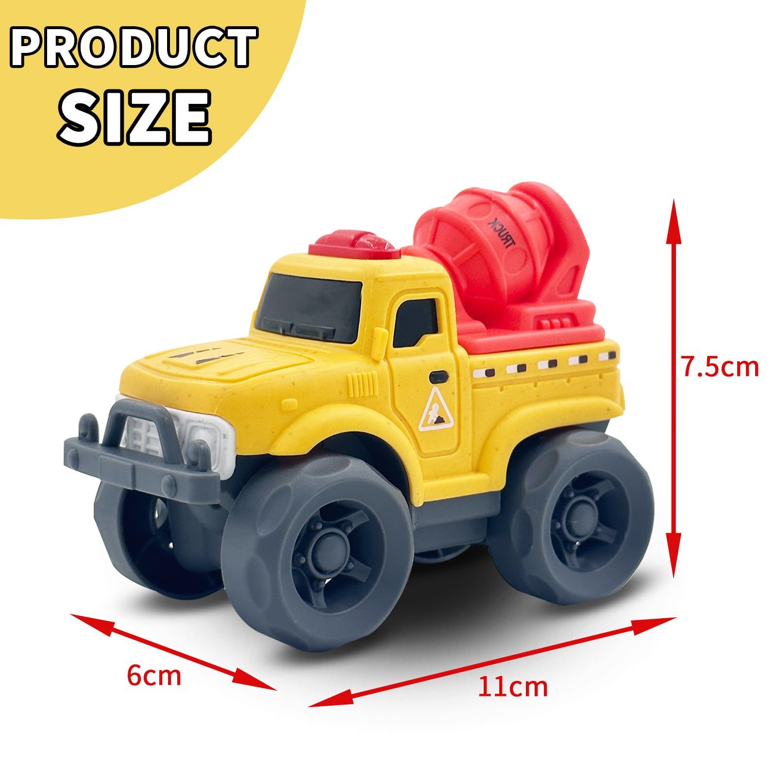 Cicili Toddler Car Toys for Boy Girl 1-3 Year Old, Yellow Mixer Cement Truck, BPA Free, Phthalates Free, PVC - Image 2