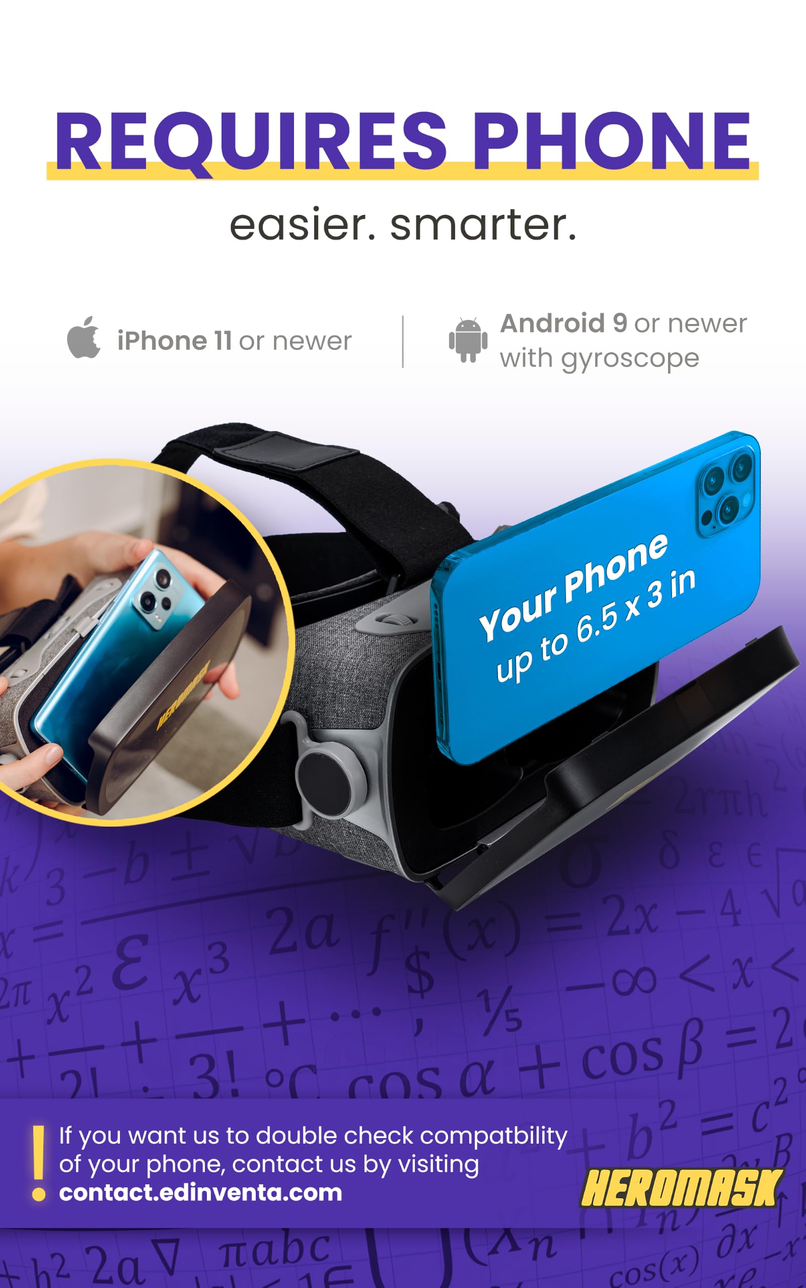 Heromask Gogle VR dla Dzieci 5-12 Lat · Gra Matematyczna 3D VR | Tabliczka mnożenia i liczenie w pamięci przez zabawę w VR. iPhone/Android. Oryginalny prezent dla dzieci