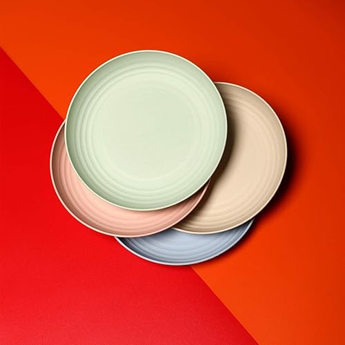 Miniatura 7 de Platos de paja de trigo, ligeros, irrompibles, juego de platos aptos para lavavajillas y microondas (tamaño grande, 8 unidades, 8 pies)