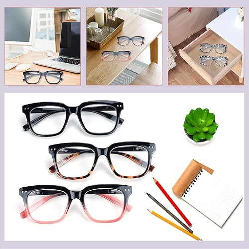 Miniatura 6 de CHOFILORD Paquete de 6 lentes de lectura de moda para mujeres y hombres, bloqueo de luz azul, lectores cuadrados de gran tamaño con bisagra de