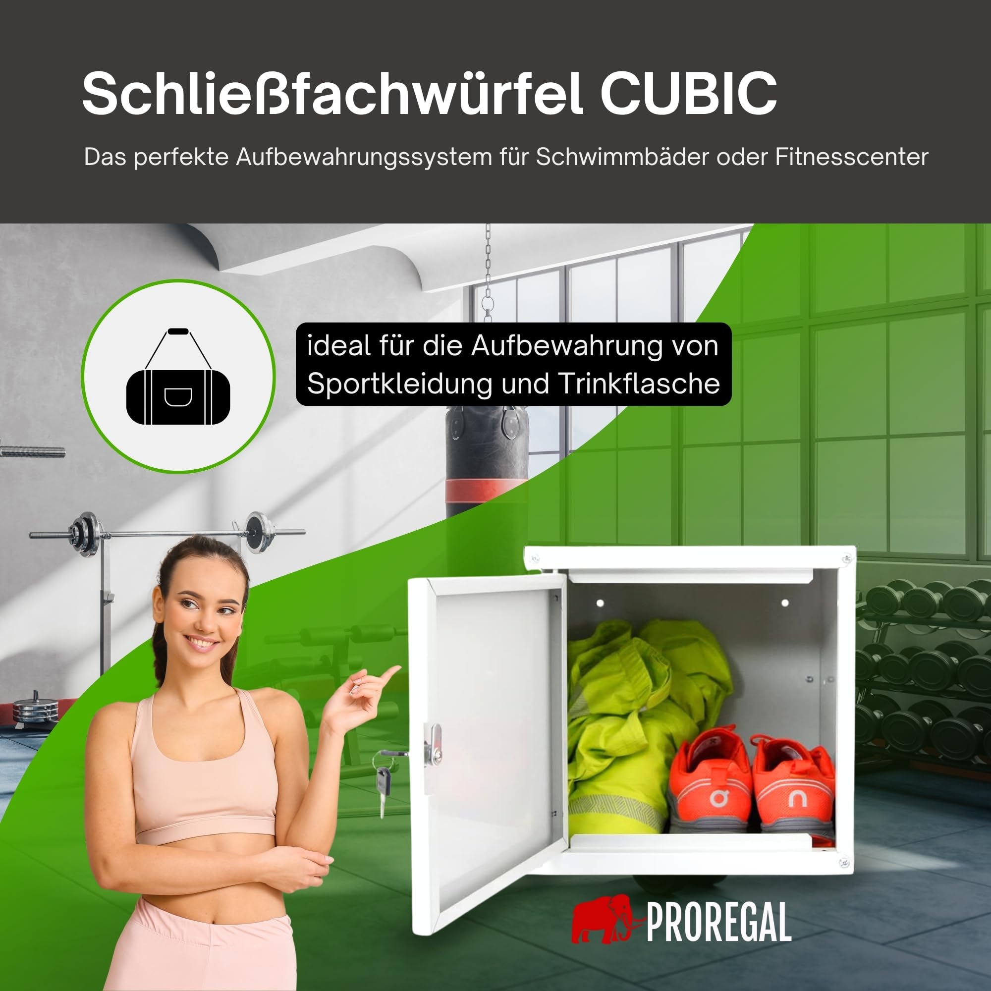 PROREGAL Schließfachwürfel Cubic HxBxT 35x35x35cm Grau Schließfachschrank Metallspind Wertfachschrank Umkleideschrank