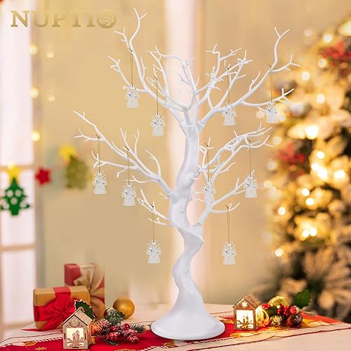 Miniatura 8 de Nuptio Rama de árbol de Navidad blanca artificial de 30 pulgadas de alto, centro de mesa de boda para mesas, adornos decorativos de ramas de árbol
