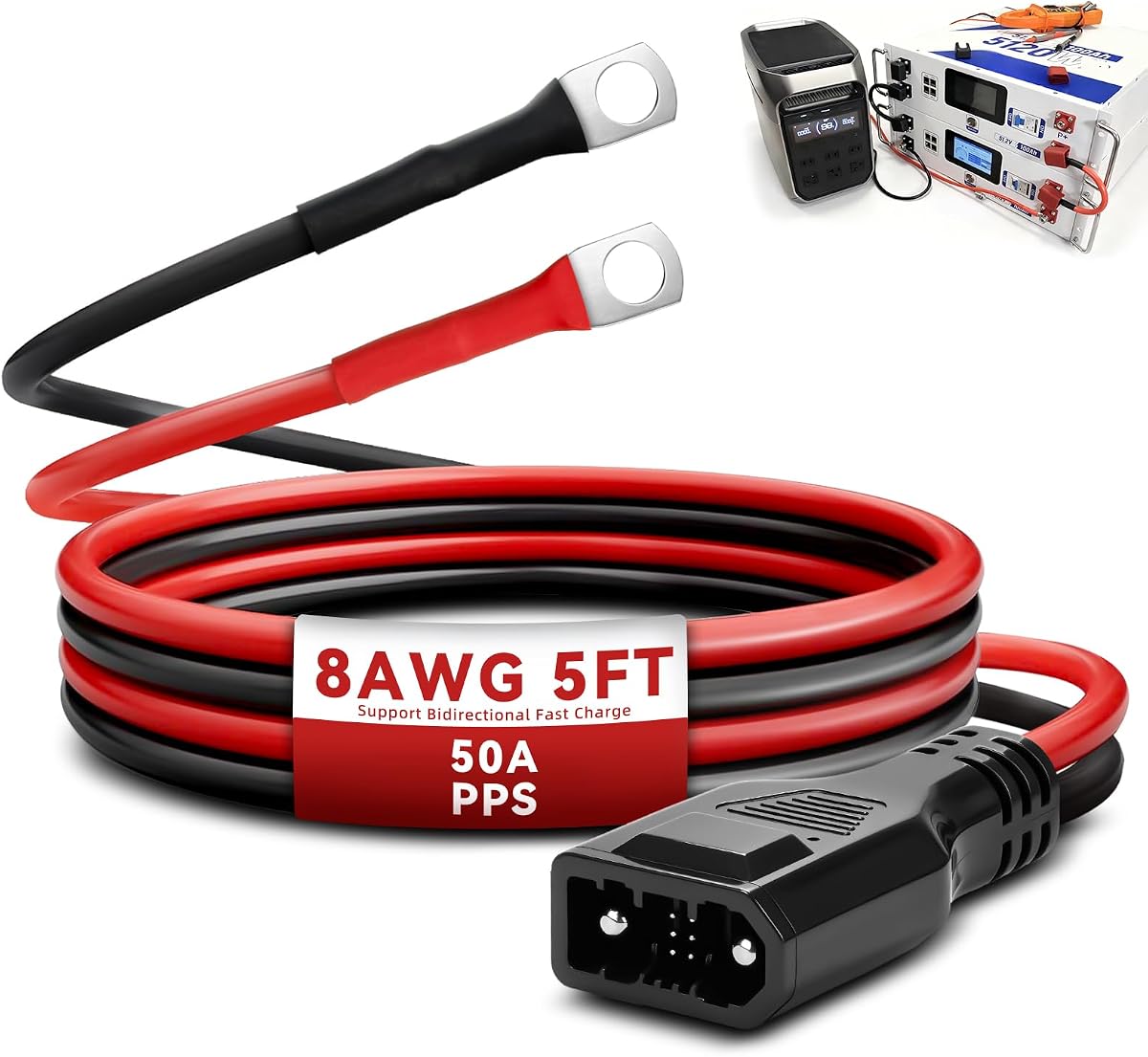 50A PPS Expansion Adapter Cable 8AWG 5FT Fit for EF EcoFlow Delta 2/2 Max/3/3 Plus,Wave 3,Compatible with Server Rack Battery,Support Bidirectional Fast Charge,Suitable for Home Energy Storage,Backup