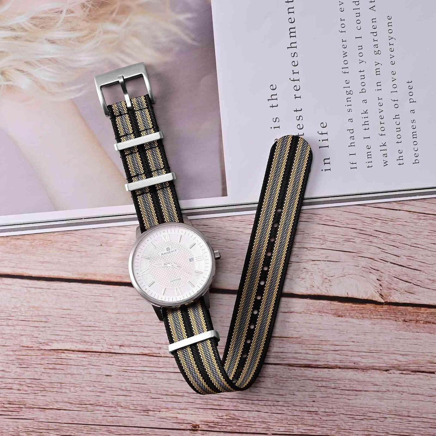 ANNEFIT Nylon Watch Band 16mm 18mm 20mm 22mm, One-Piece Waterproof Military Watch Straps with Heavy Buckle image 2
