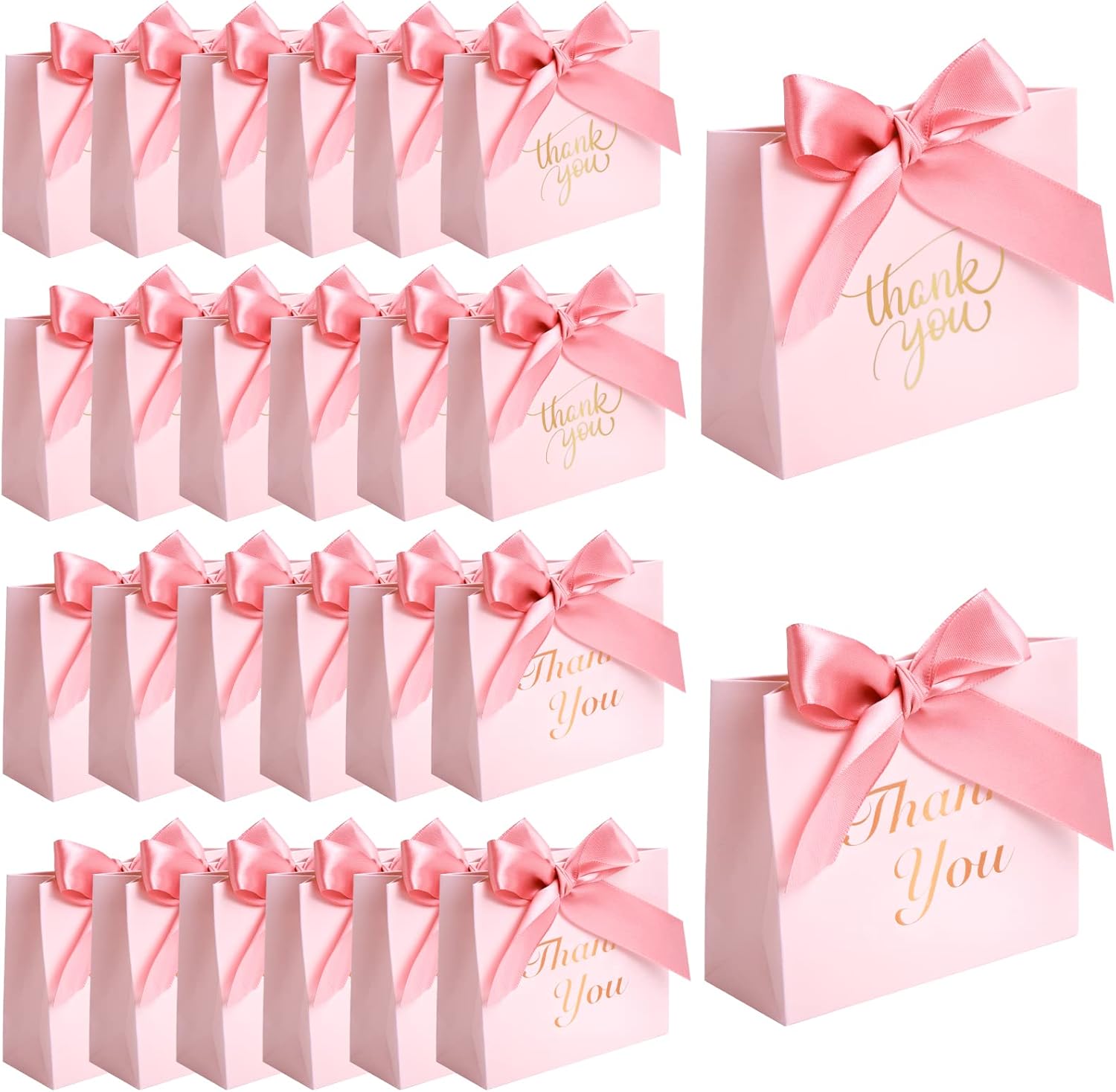 VGOODALL 24PCS Thank You Gift Bags, 4.5x3.9x1.8Inches Mini Party Favor Bags Pink small Candy Boxes with Ribbon Small Gift Boxes for Wedding Bridal Baby Shower Birthday Party