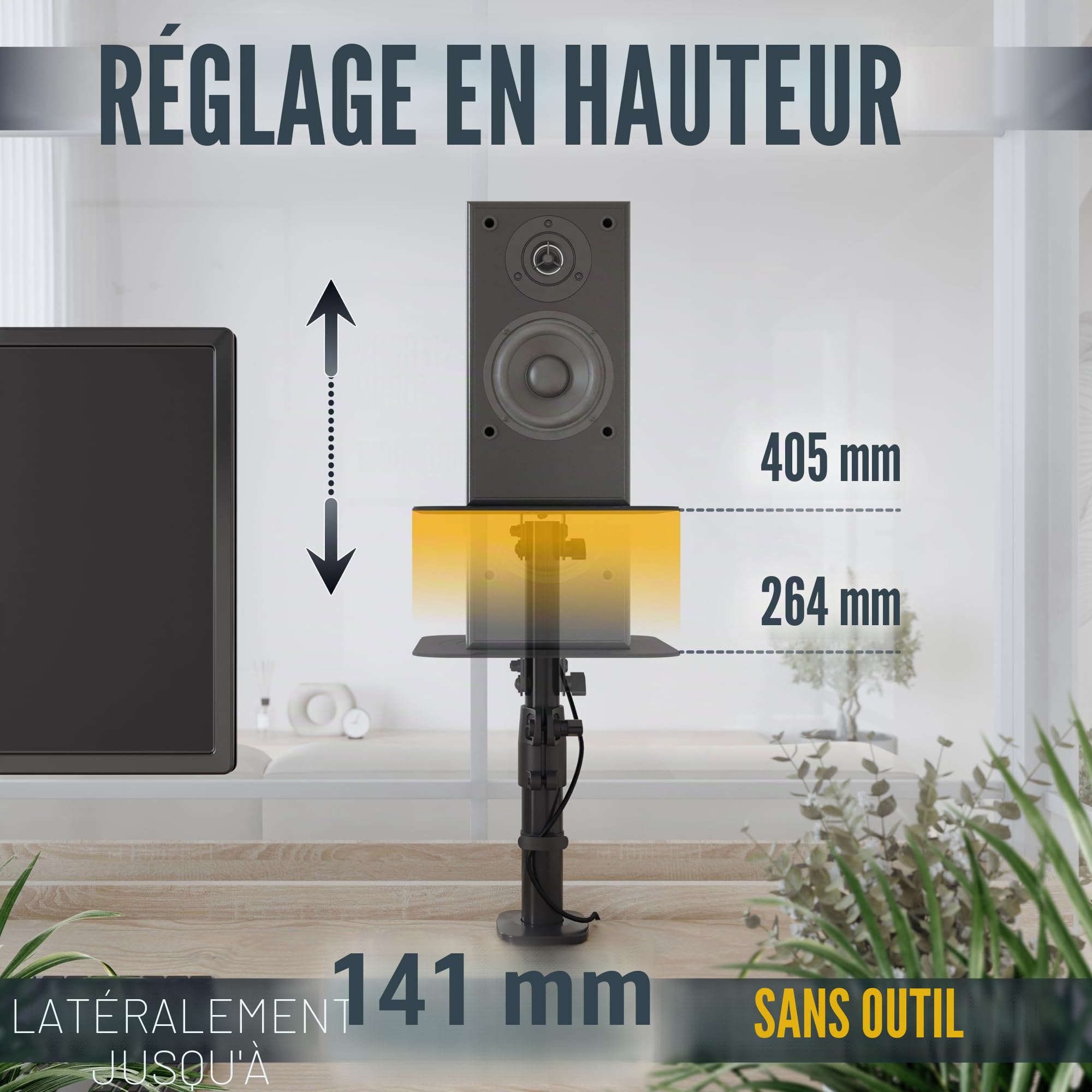 RICOO Support Enceinte Bureau Universel LH069-C Pied d'Enceinte Home Cinema sur Pied 230x230x551mm Paire pour Support Haut Parleur et Enceinte Monitoring Noir