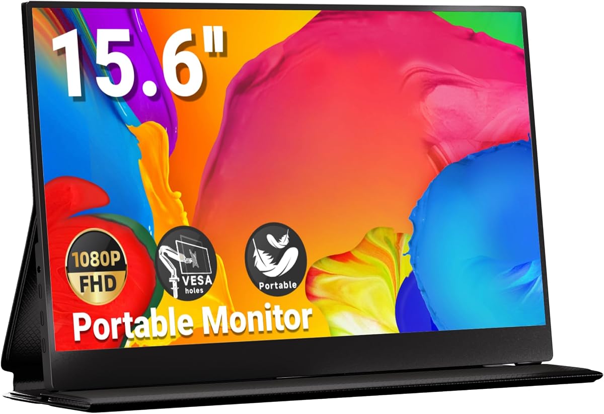 Ingnok Portable Monitor for Laptop,15.6'' 1080P, with Magnetic Case | 1080P 1.44lbs Ultra-slim Travel Monitor, USB C Mini HDMI for Mac,mini PC,Built-in speakers,VESA-ready,Easy to Carry