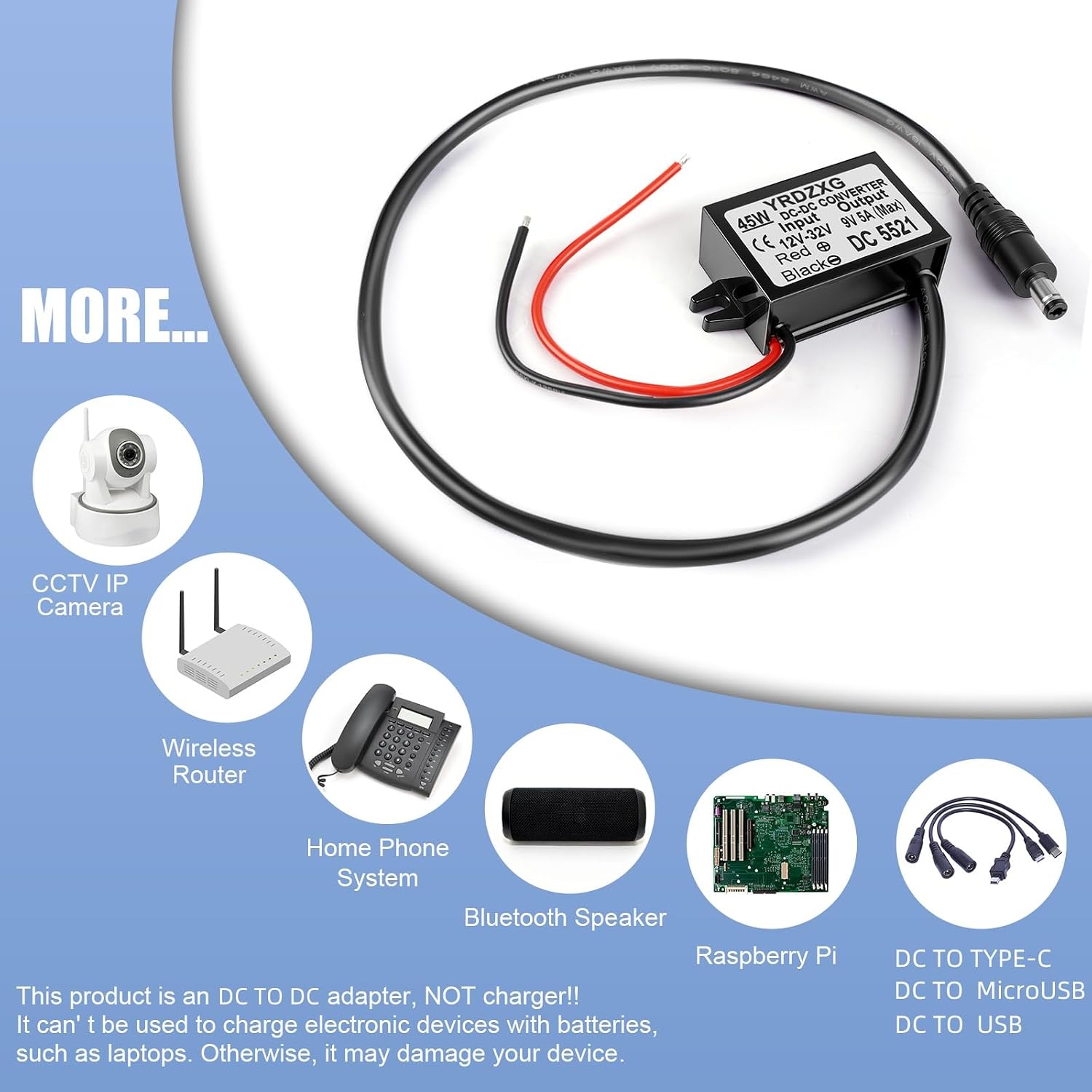 DC 9V Universal Power Adapter 12V 24V to 9V 5A 45W DC Male Plug 5.5mm x 2.1mm widely Compatible with routers, humidifiers, scanners, Speakers