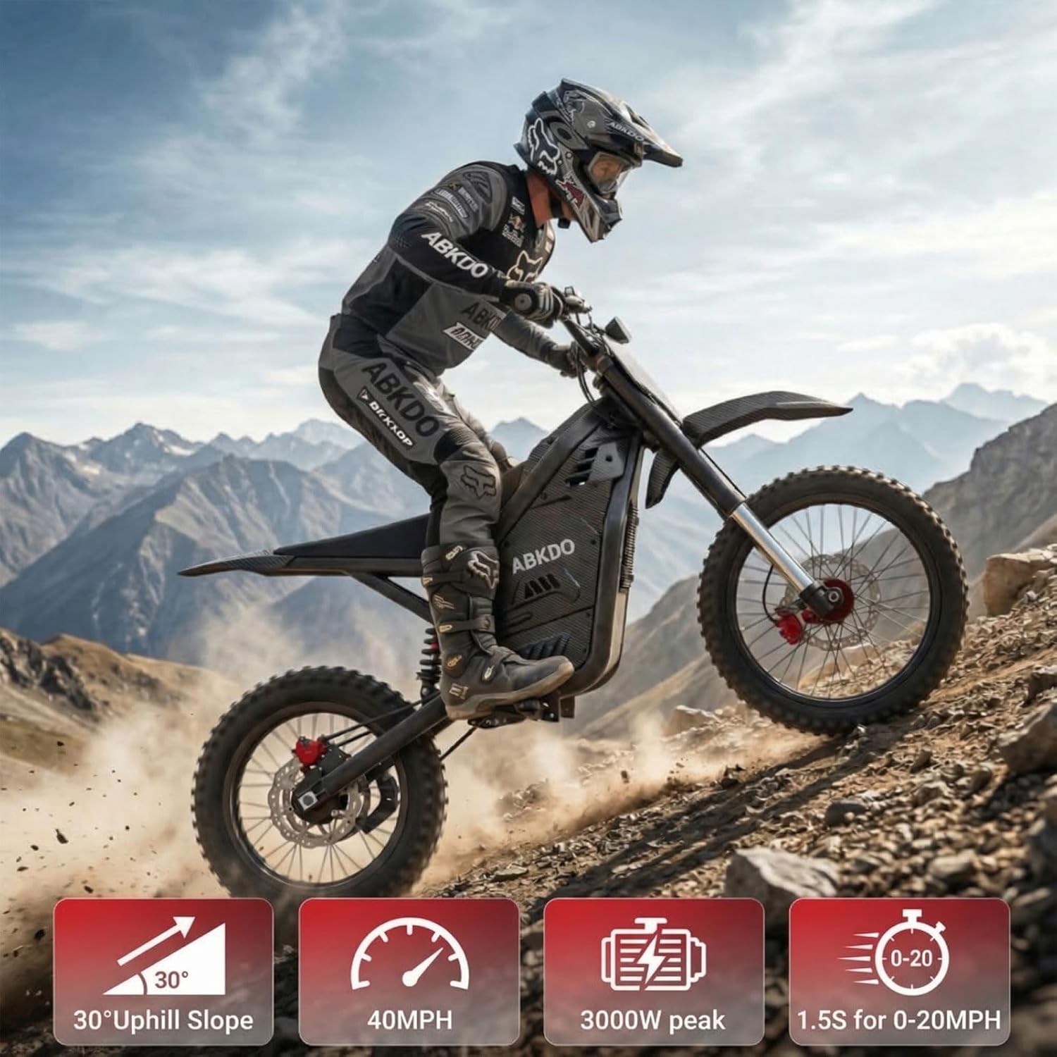 4000W Peak Electric Dirt Bike for Adults Teens, 45 MPH Max Speed, Electric-Motorcycle with 48V 23Ah Removable Battery, 40 Miles Range, Solid Black Carbon Fiber Pattern, Phone Holder & Disc Lock