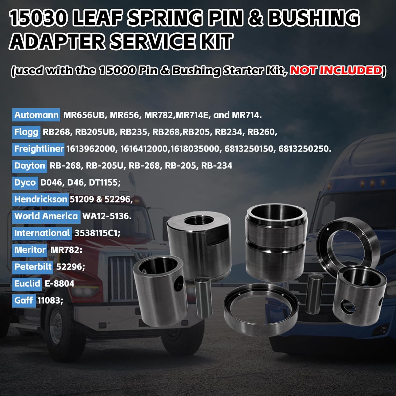 Sunluway Leaf Spring Pin & Bushing Adapter Service Kit 15030 Used with The Pin & Bushing Starter Kit for Heavy Duty Trucks & Equipment, Adapter Tool for Removing Pins & Bushings