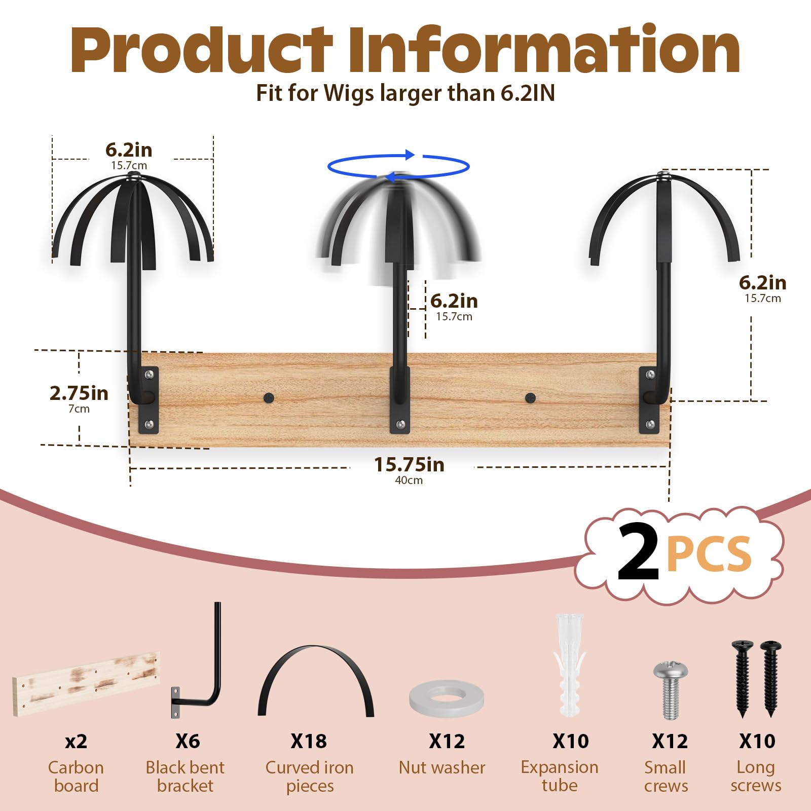 Perückenständer zum Aufhängen, für mehrere Perücken, langlebig, zur Wandmontage, Perückenhalter für mehrere Perücken, Perückenaufhänger, Organizer für Perücken-Display, Aufbewahrung,