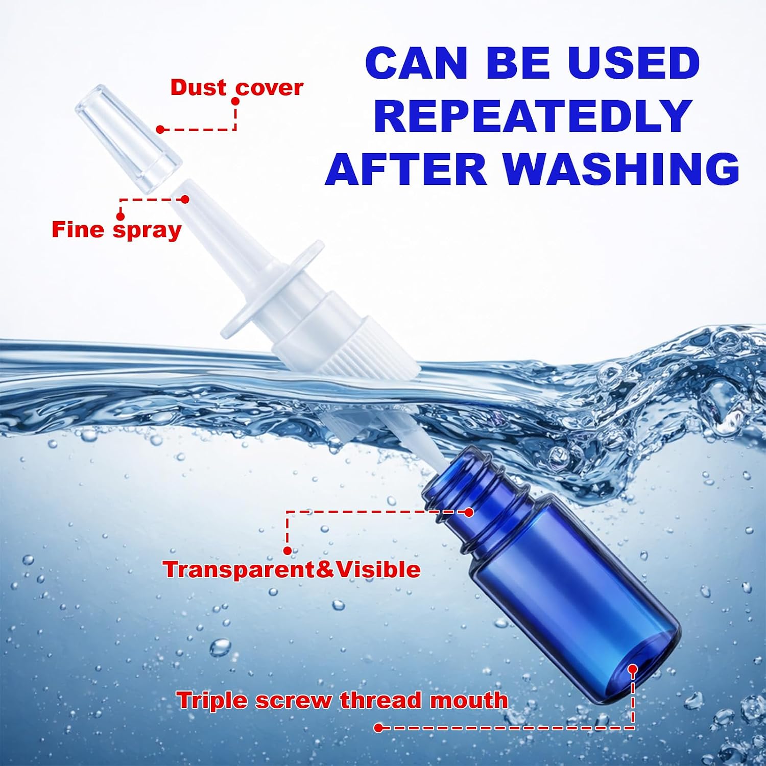 10Pcs Nasal Spray Bottle Empty, 5ML/0.34OZ Blue Fine Mist Plastic Nasal Spray Bottle Refillable with 2 Funnels and 2 Labels