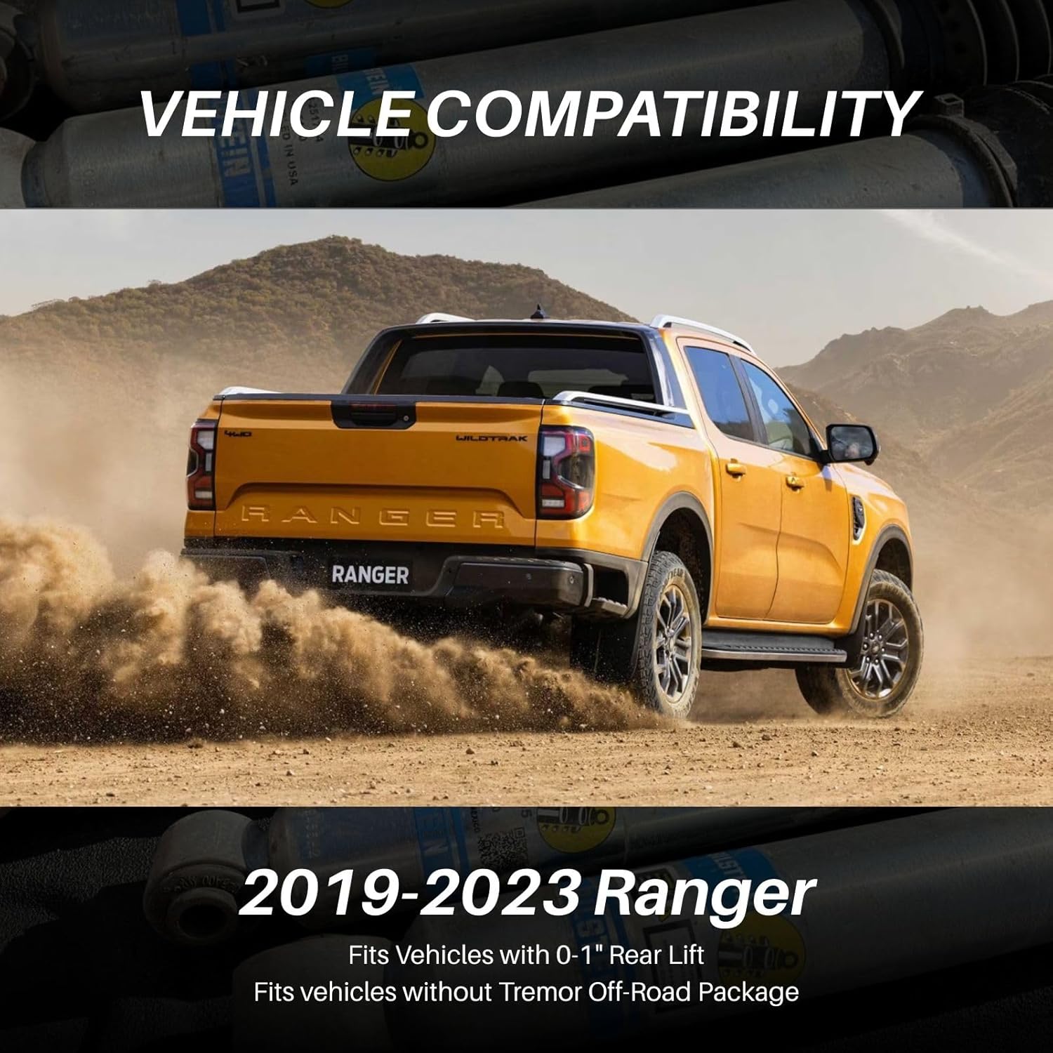 Pair of 5100 Series Rear Monotube Shocks fits Ranger w/o Tremor Off-Road Package with 0-1" Rear Lift | Improves Ride Quality | Includes TrendsAuto Decal