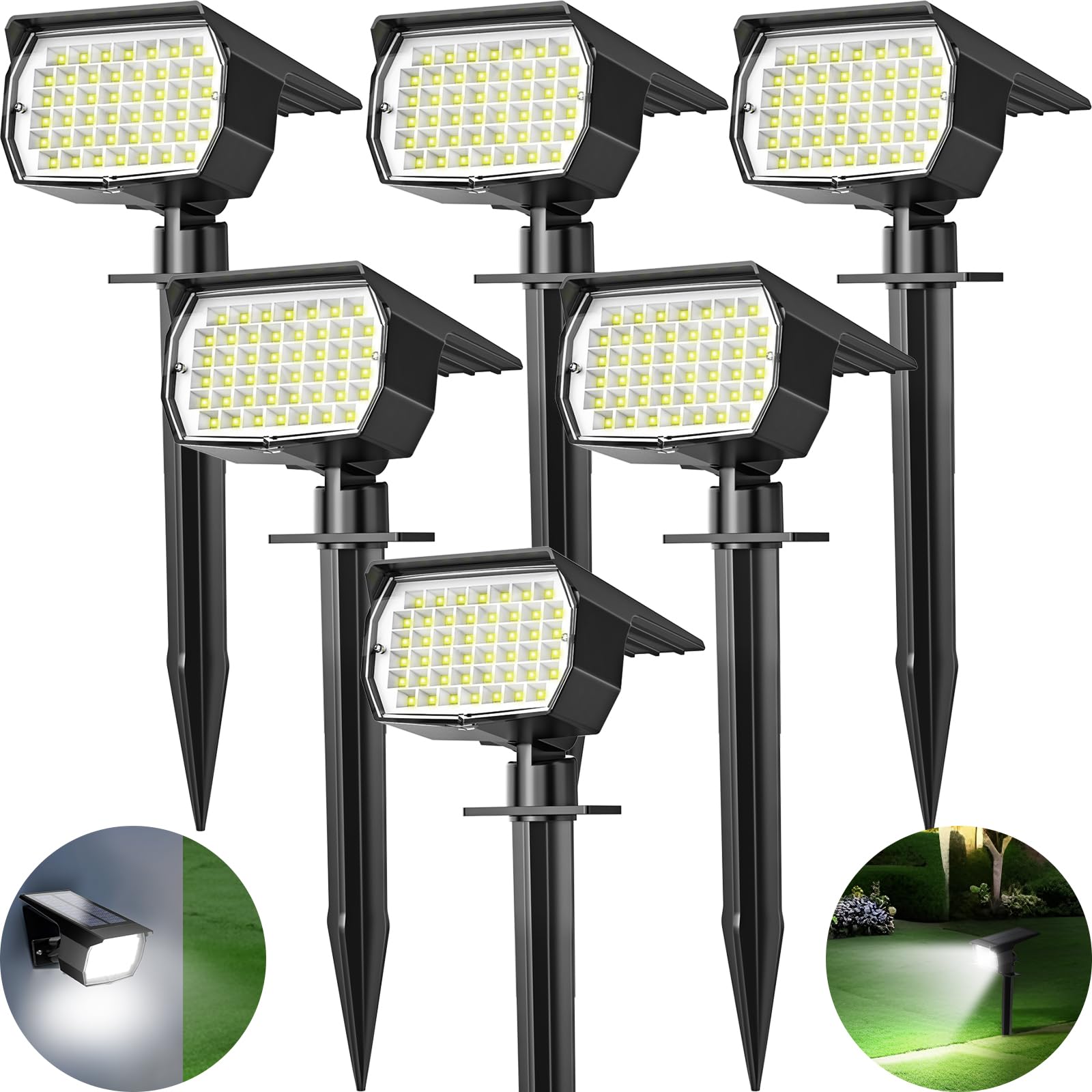 Solar Spot Lights Outdoor 6 Pack, [46 LED/3 Modes] Solar Landscape Spotlights Waterproof, 2-in-1 Auto On/Off Solar Powered Lights for Outside Yard Garden Wall Pathway(Cool White)