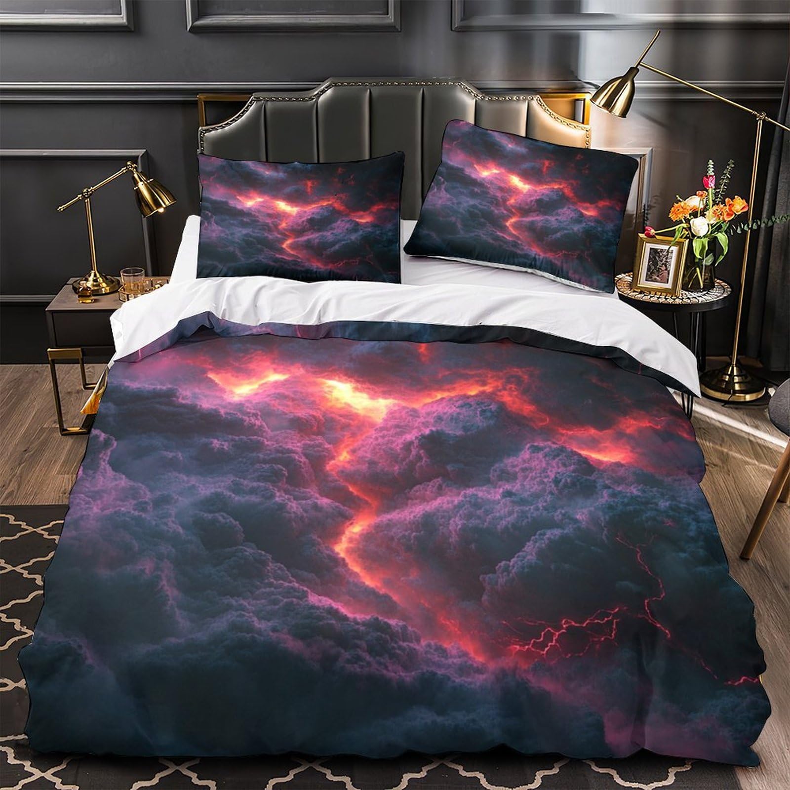 Parure de lit 140x200 ciel orageux 3D en microfibre haute densité hypoallergique