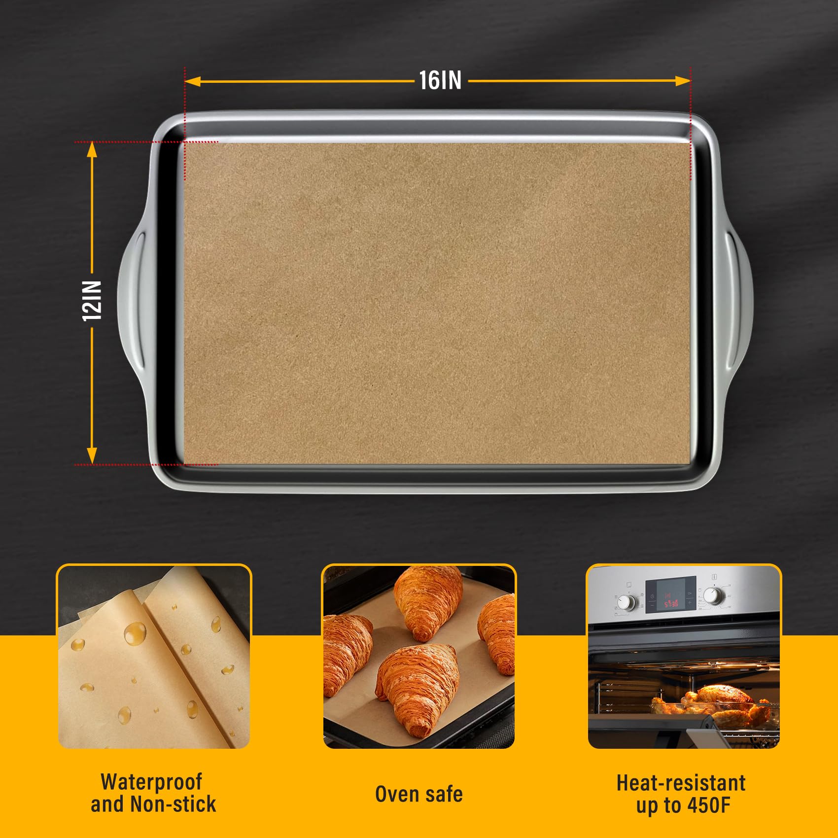 Vosda Hojas de papel pergamino para hornear de 30.5 a 40.6 cm, papel de pergamino antiadherente sin blanquear para freidora de aire, hornear, asar, cocinar al vapor, horno, apto para pan, pasteles,