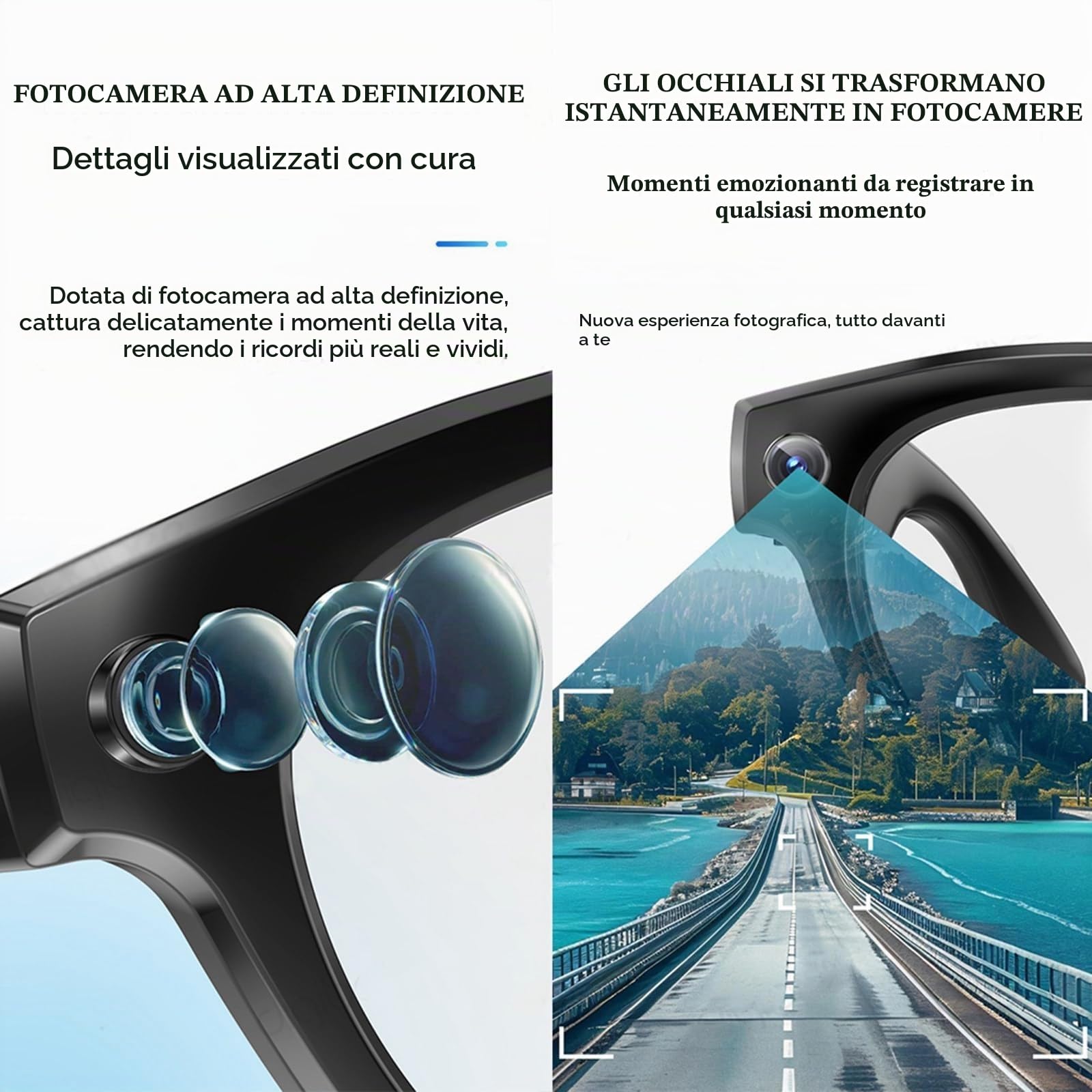 Occhiali Con Videocamera, Occhiali Video Con Lenti Fotocromatiche, 2MP HD Occhiali Intelligenti, Occhiali Sportivi Per Esterni Con Videocamera E Registrazione, Occhiali Indossabili
