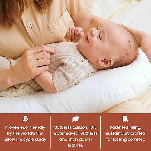 Miniatura 2 de FOSSFLAKES Almohada de lactancia  Diseño ergonómico Boomerang con relleno hipoalergénico y funda de satén 100% algodón