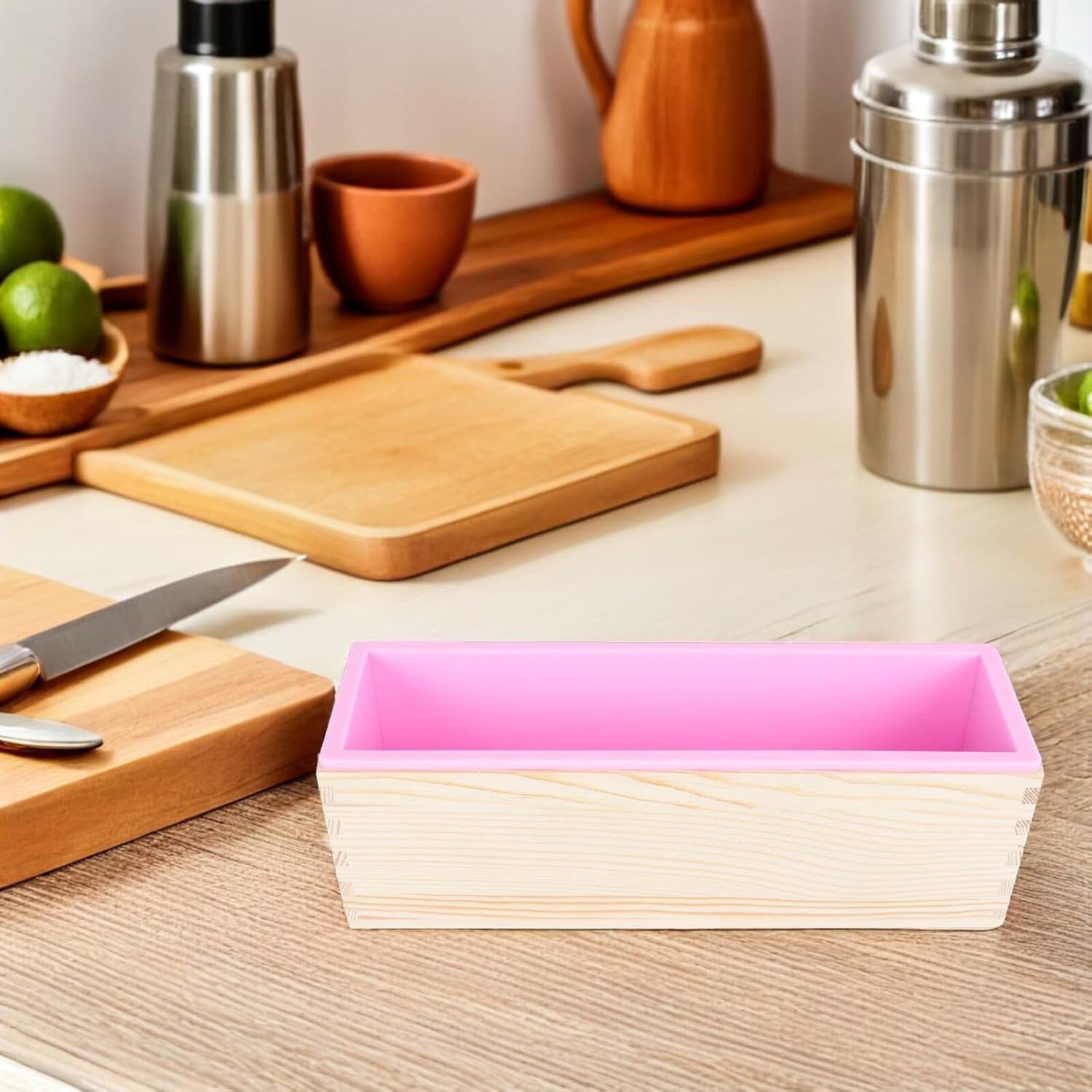 balacoo Wooden Loaf Pan and Toast Box with Cover, Rectangular Multipurpose Bread Mold for Oven Baking and Cold Process Soap Making, 2pcs Pink and Purple Set