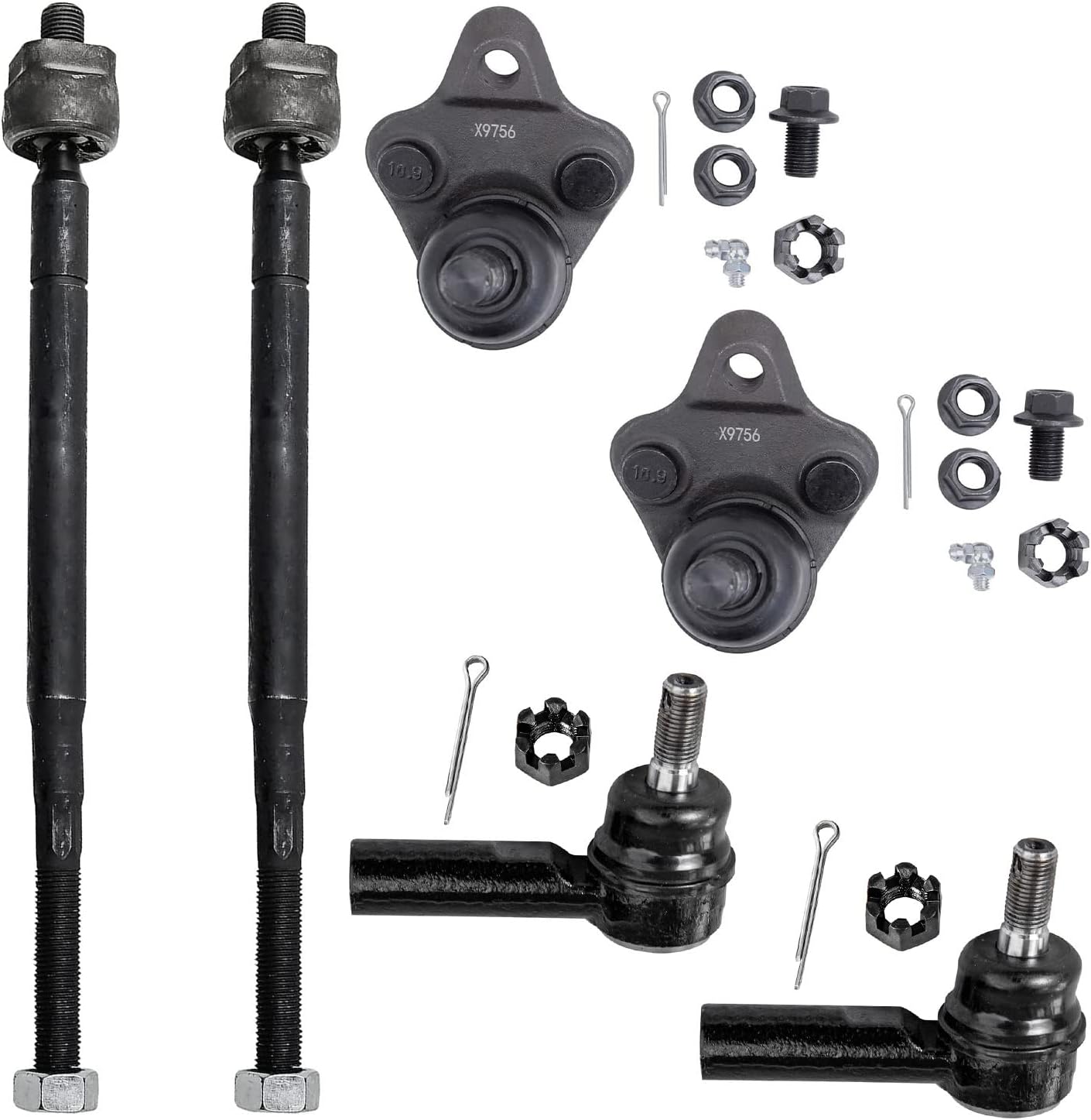 Detroit Axle - Front 6pc Suspension Kit for 1998-2002 Chevrolet Prizm 1996-1997 Geo Prizm, 2 Lower Ball Joints 4 Outer Inner Tie Rods 1999 2000 2001 Replacement