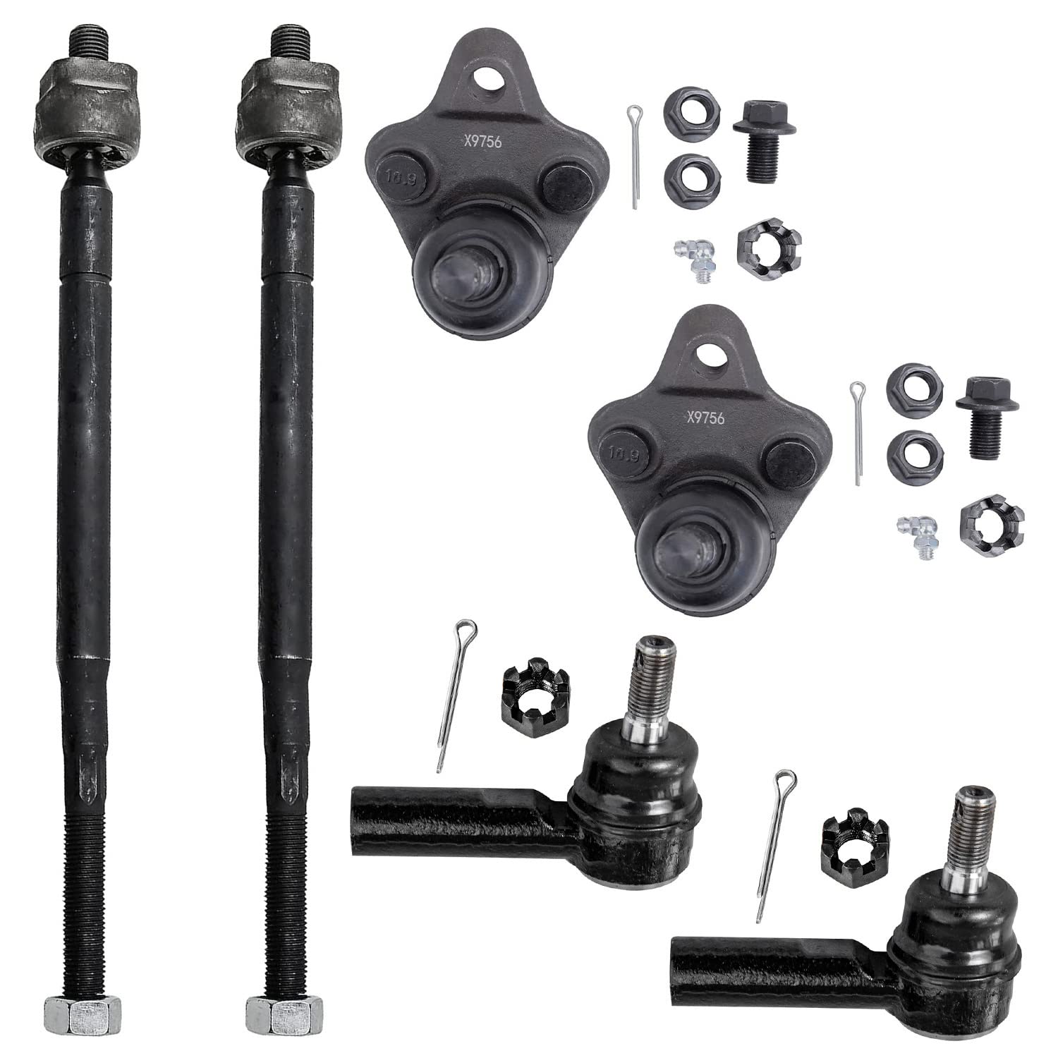 Detroit Axle - Front 6pc Suspension Kit for 1998-2002 Chevrolet Prizm 1996-1997 Geo Prizm, 2 Lower Ball Joints 4 Outer Inner Tie Rods 1999 2000 2001